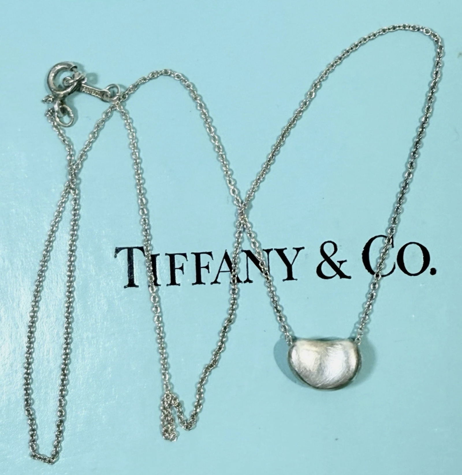 Tiffany & Co Sterling Silver Elsa Peretti Bean Pendant Necklace: Tiffany & Co Sterling Silver Elsa Peretti Bean Pendant Necklace Measures approx 10mm