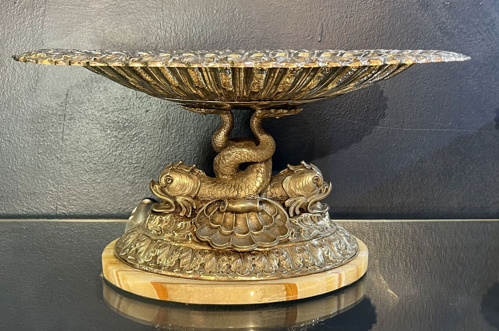 BUCCELLATI STERLING SILVER AND MARBLE FISH STAND PLATTER BOWL 1950 MADE IN ITALY (1 of 6)