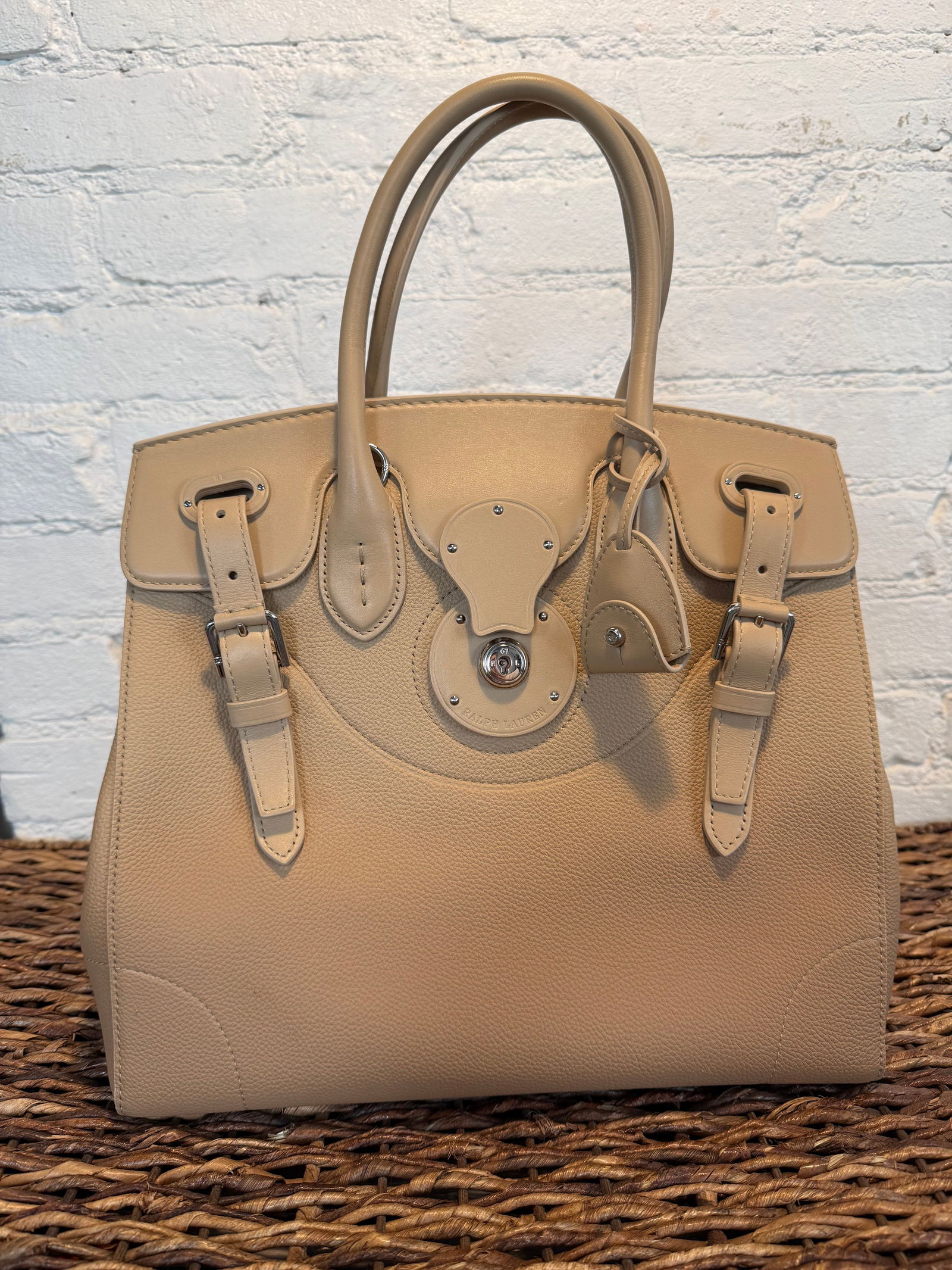 Ralph Lauren Collection Ricky 33 Handbag: Ralph Lauren Collection Ricky 33 Handbag Brand new Ricky 33 in light sand with darker sand ombre. In excellent condition. Comes with keybell and crossbody strap. Sand Ombre Measures approx.12"x12"6" (