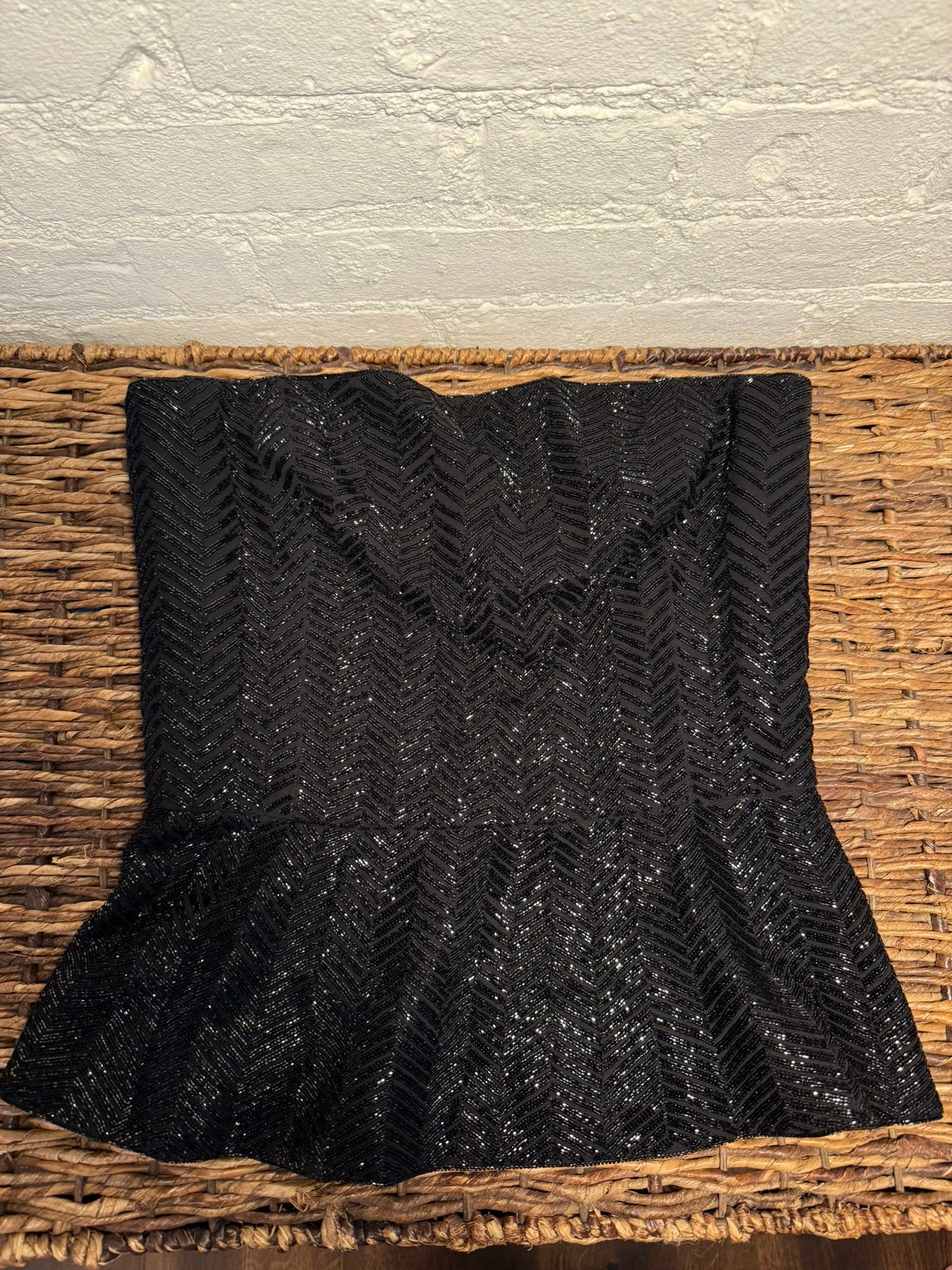 Ralph Lauren Collection Black Beaded Bustier Top: Ralph Lauren Collection Black Beaded Bustier Top Unworn, like new beaded Collection top. Lined in satin. Side zip. No internal cups. Sizing unmarked- Size 2 Measures approx.16" center font 14.5" side
