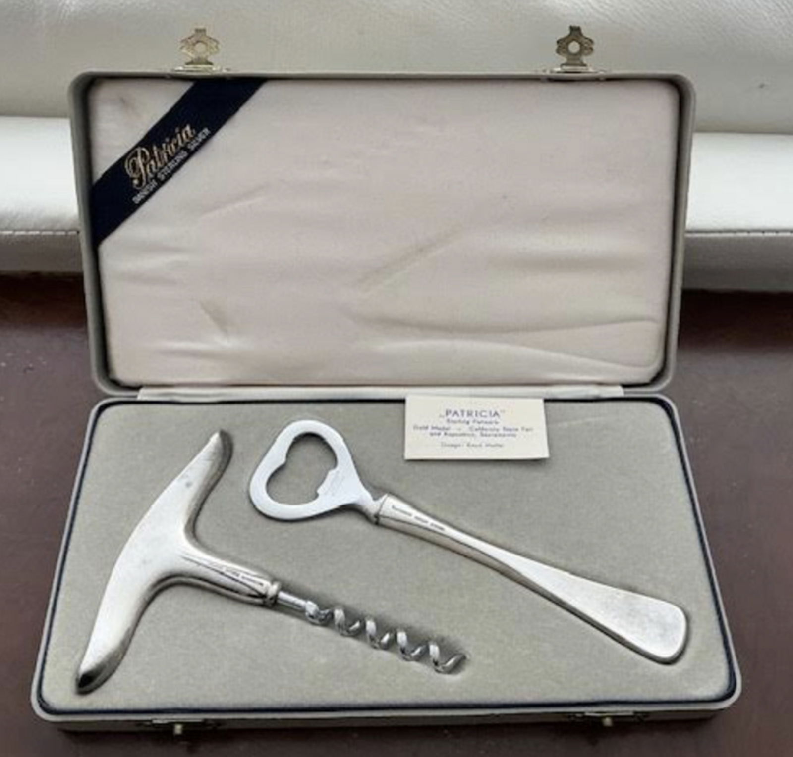 Patricia Danish Sterling Silver MCM Wine Cork Puller & Bottle Opener W/Box: Patricia Danish Sterling Silver MCM Wine Cork Puller & Bottle Opener W/Box