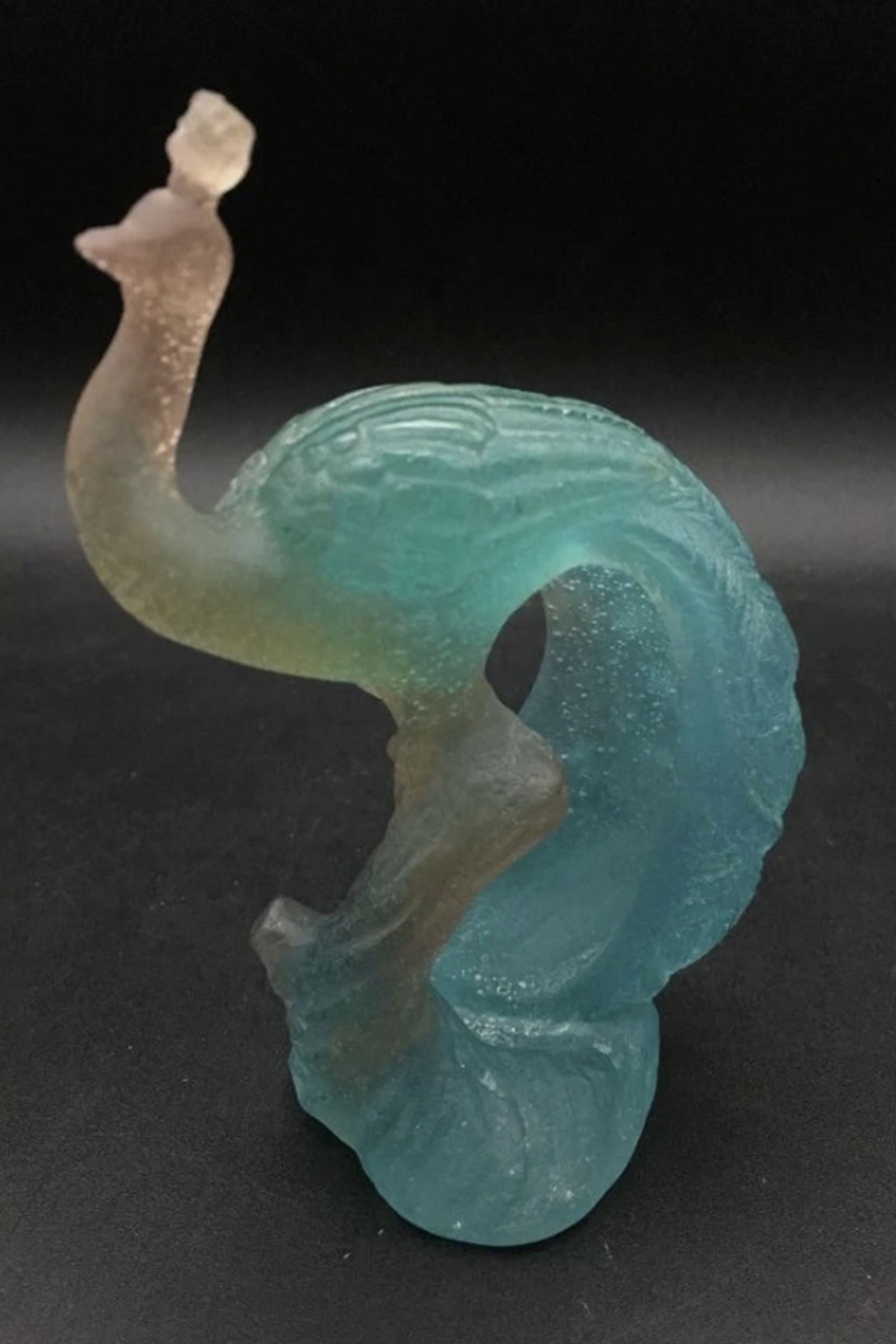 Daum Pate De Verre Crystal Peacock Figurine Made in France: Daum Pate De Verre Crystal Peacock Figurine Made in France. Measures approx 4 3/4" tall, 3 1/4" long and 2 1/4" wide. no chips or cracks present