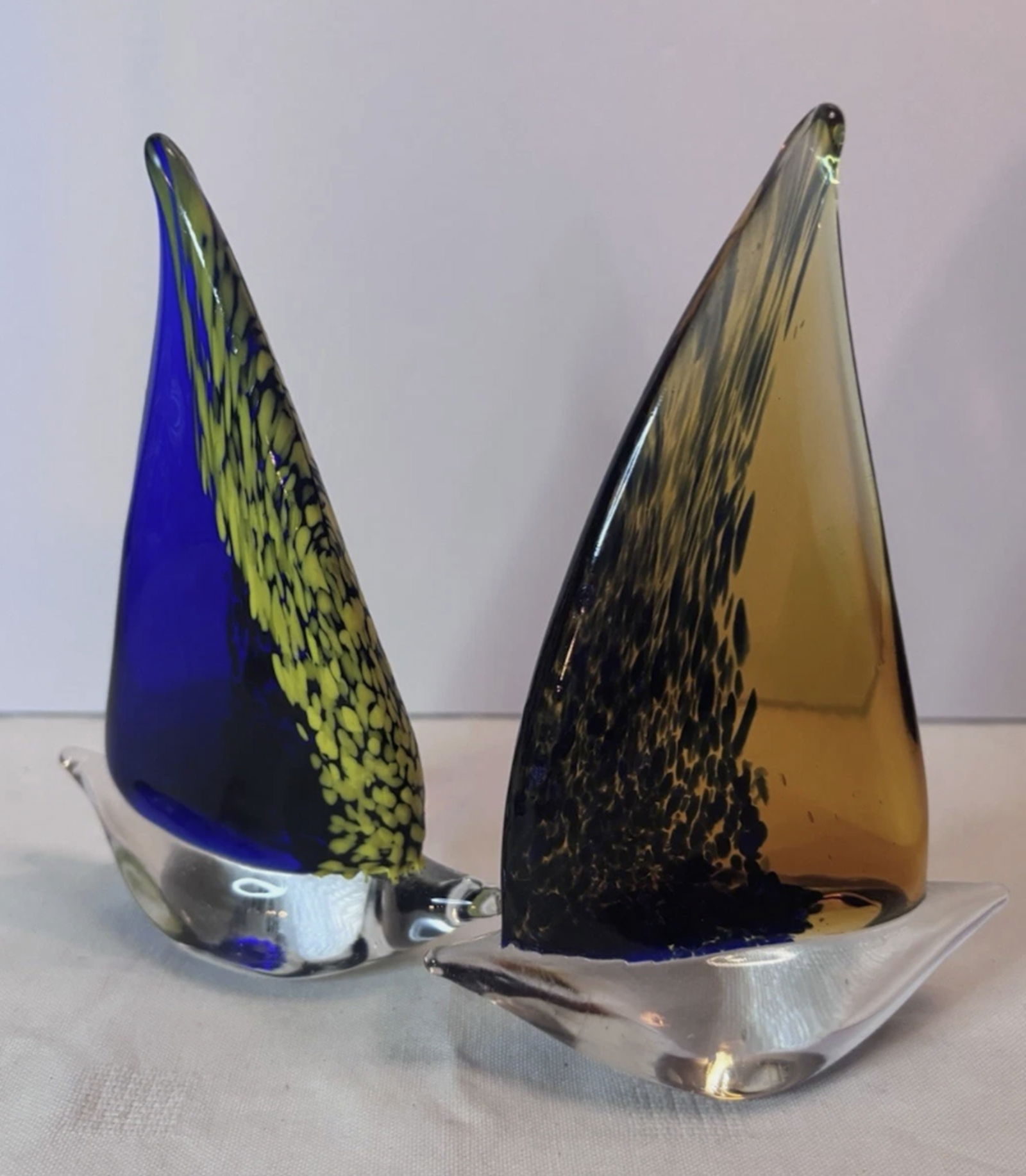 Murano Glass Art Style 7" Sail Boats Statuette Figurine (1 of 6)