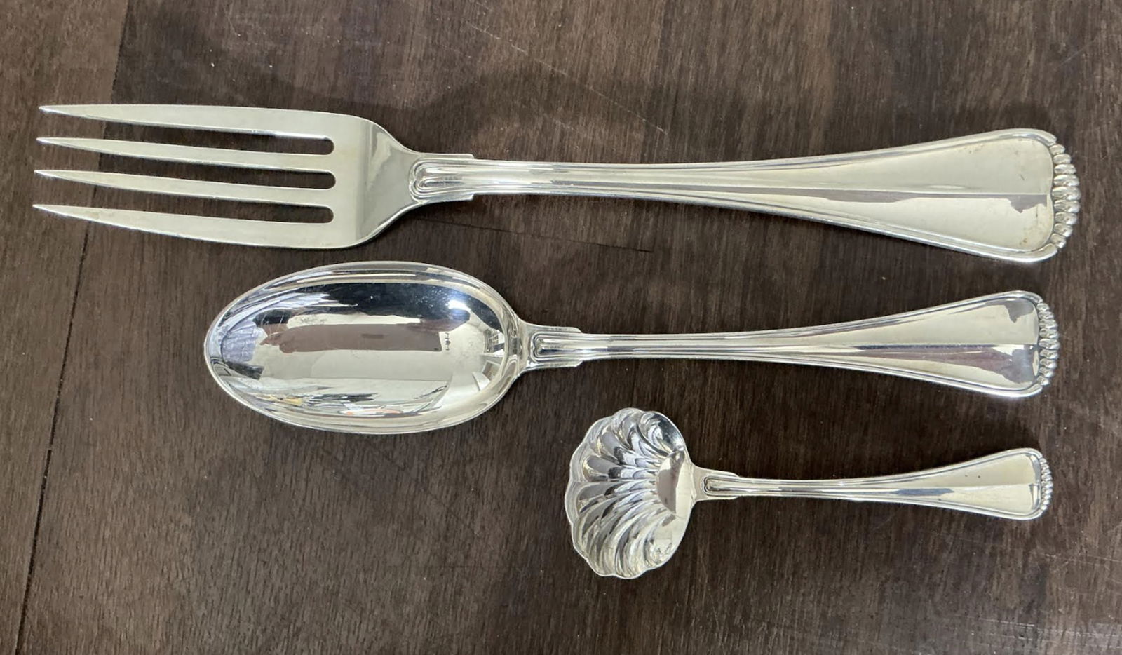 Buccellati Sterling Silver Milano Flatware Service Pcs 3: Buccellati Sterling Silver Milano Flatware Service Pcs 3. 1 Shell Sugar Spoon, 5"1 Tablespoon/Serving Spoon, 8 3/8"1 Solid Serving Fork, 10 3/8"