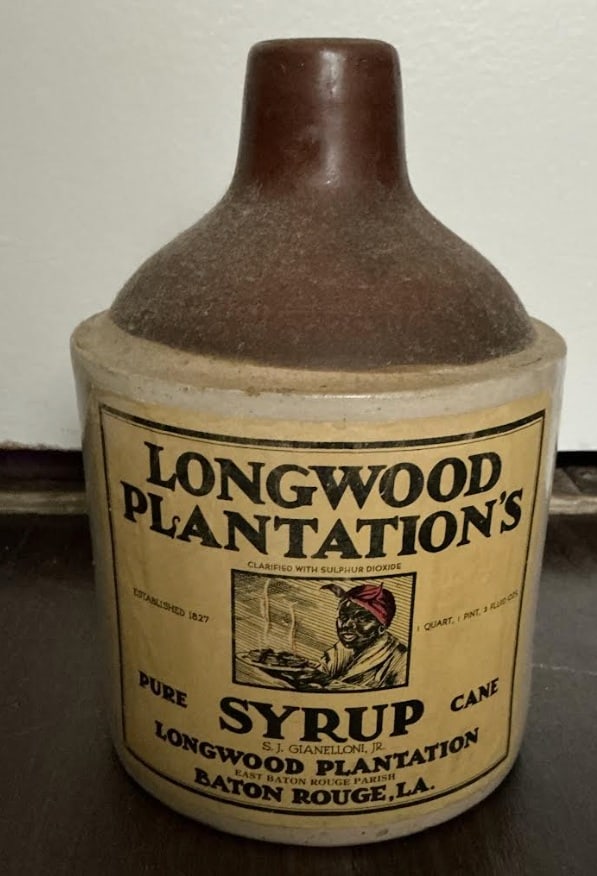 Longwood Plantation's Pure Cane Syrup Stoneware Bottle Advertising: Longwood Plantation's Pure Cane Syrup Stoneware Bottle Advertising Measures approx 9.5 inches tall