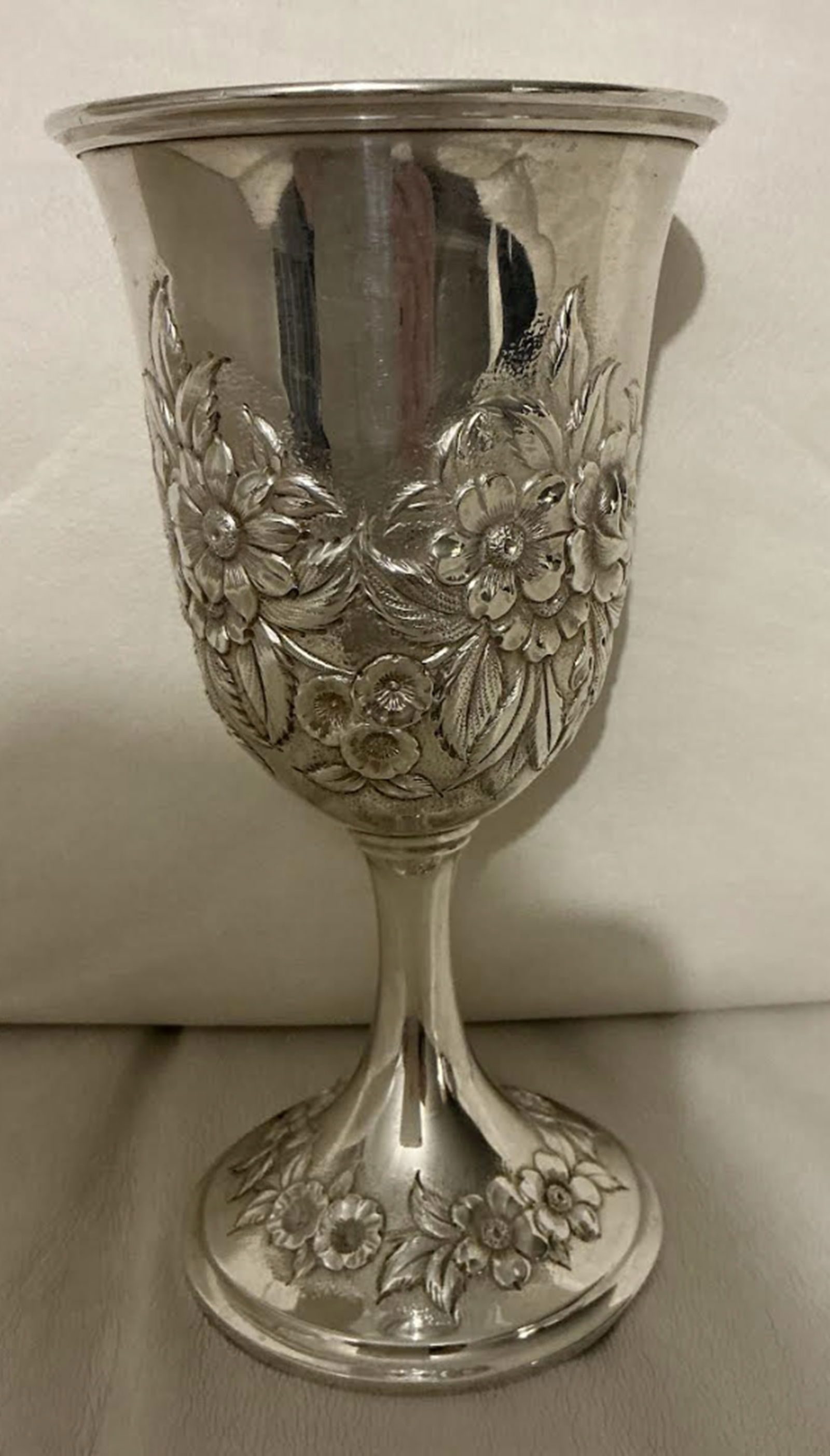 S. Kirk & Son Repousse Water Goblet Sterling 72 F Hand Decorated (1 of 6)
