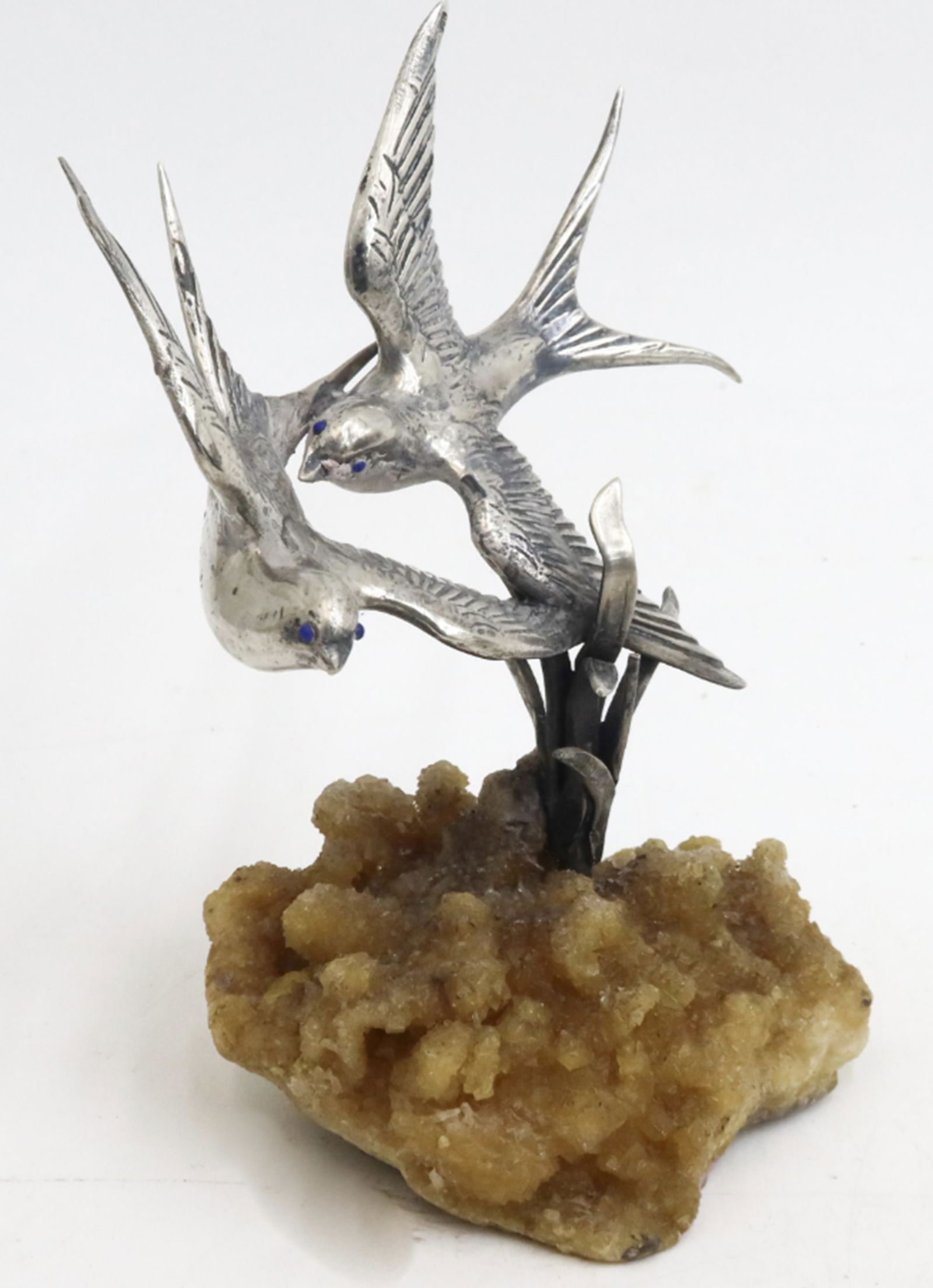 Buccellati 800 Italian Sterling Silver on Yellow Quartz Swallow Bird Figurine - 2