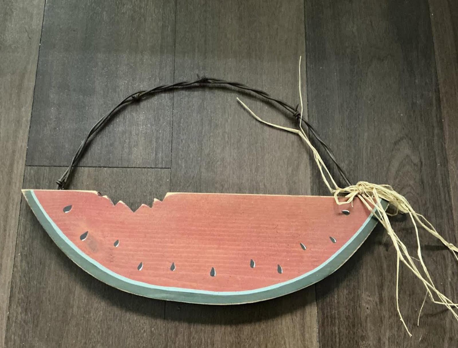 Black Americana Era Wooden Painted Watermelon With wrought iron: Black Americana Era Wooden Painted Watermelon With wrought iron Measures approx 15 inches wide