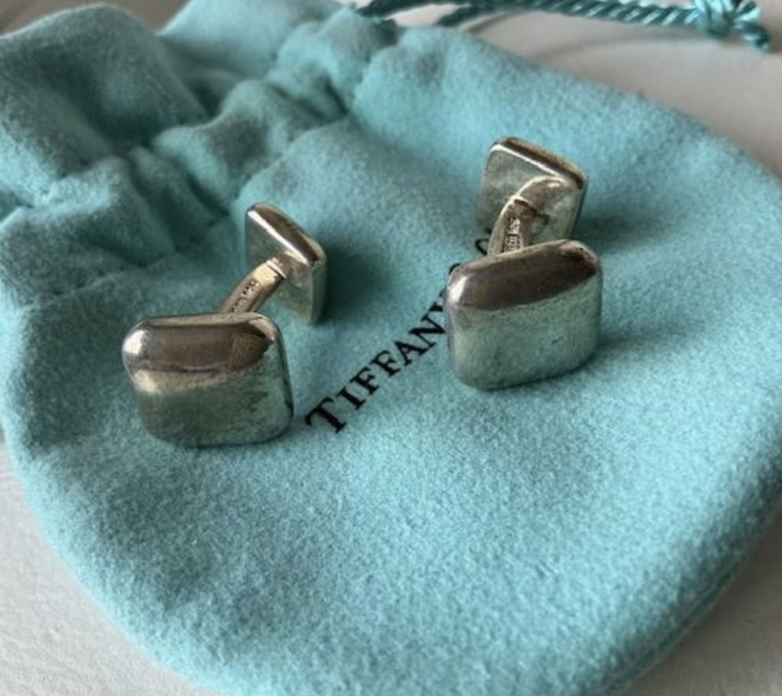 Tiffany & Co. Sterling Silver Cufflinks With Pouch: Tiffany & Co. Sterling Silver Cufflinks With Pouch