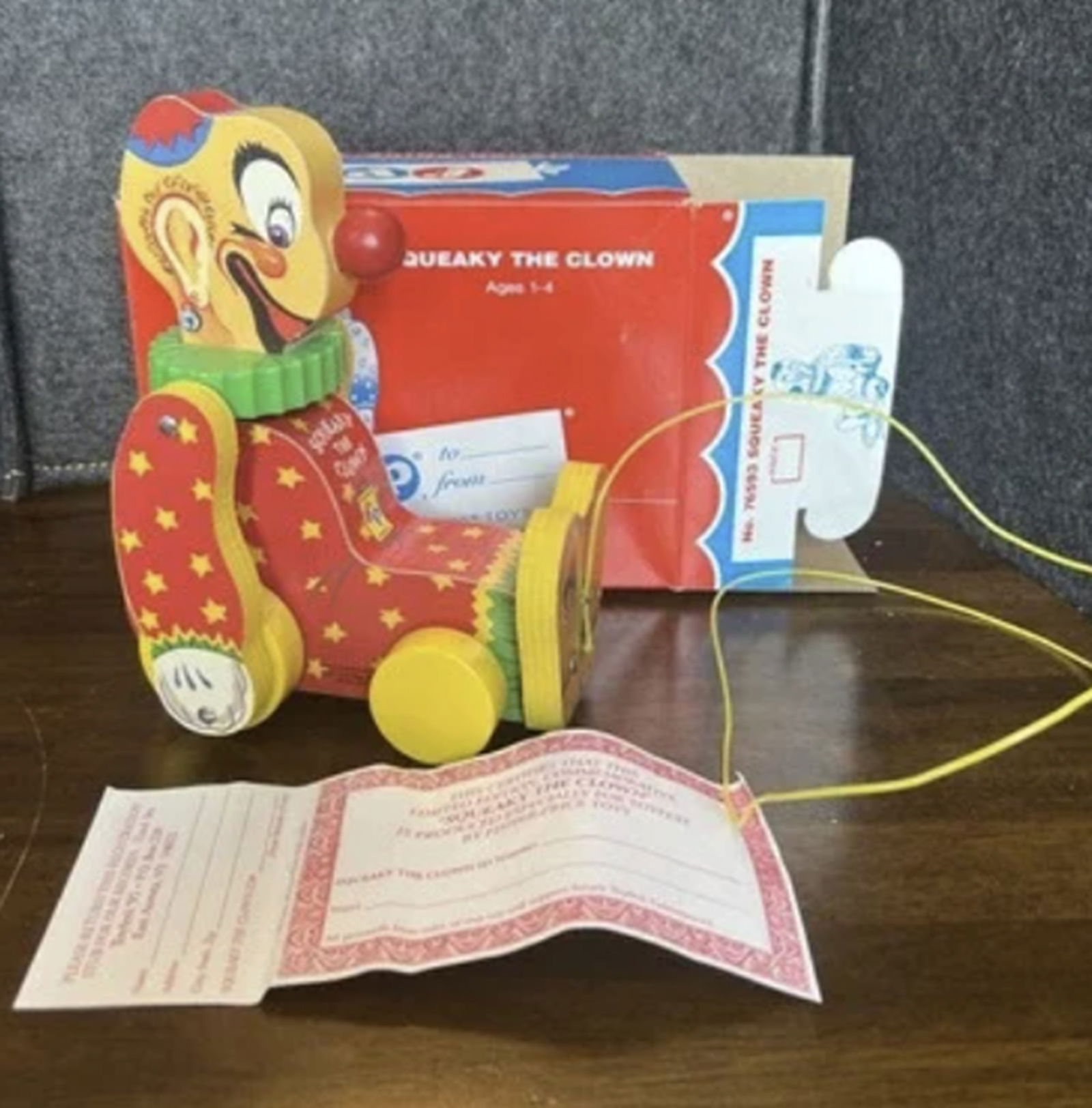 Fisher Price Squeaky the Clown Pull Toy With Original Box: Fisher Price Squeaky the Clown Pull Toy With Original Box