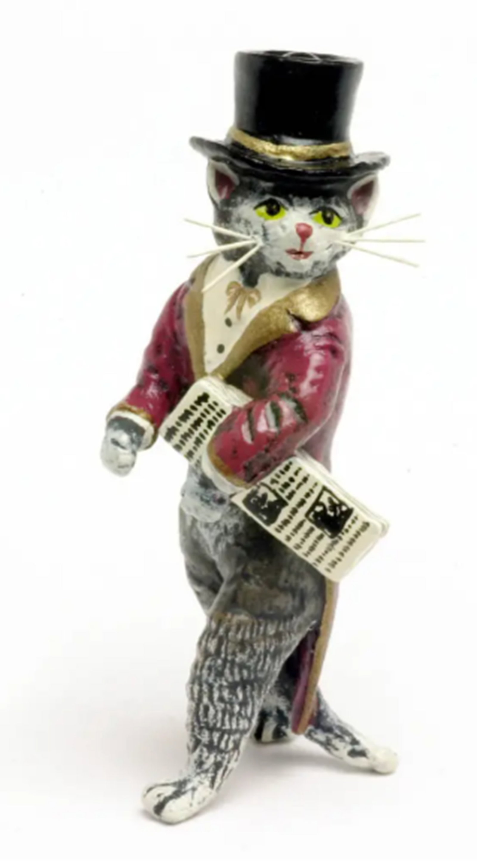 Fritz Bermann Austrian Vienna Bronze Cat Gentleman FBW: Fritz Bermann Austrian Vienna Bronze Cat Gentleman FBW. The sculpture is cold painted with a lot of detail down to the whiskers. It measures 2 inches tall
