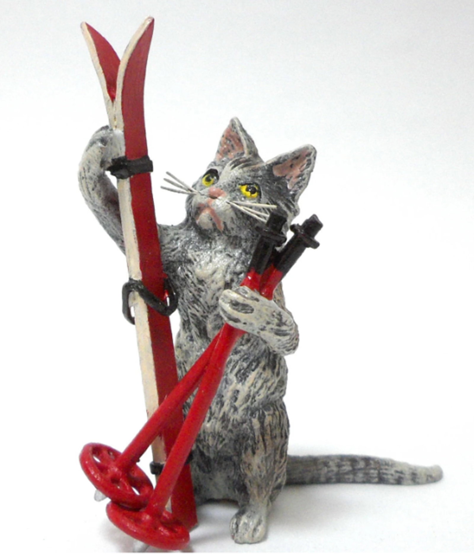 Fritz Bermann Austrian Vienna Bronze Cat Skier FBW: Fritz Bermann Austrian Vienna Bronze Cat SkierFBW. The sculpture is cold painted with a lot of detail down to the whiskers. It measures 2 inches tall