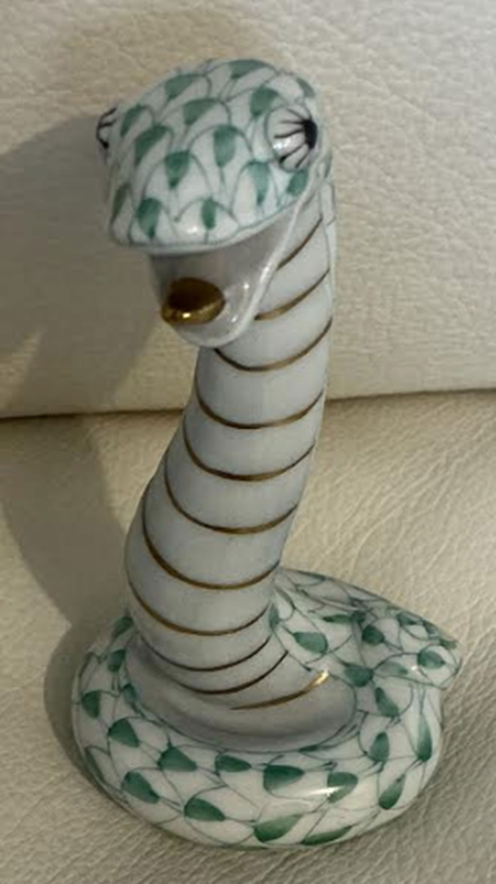 Herend Signed Porcelain Green Fishnet Cobra Figurine With 24kt Gold Accents Made in Hungary (1 of 6)