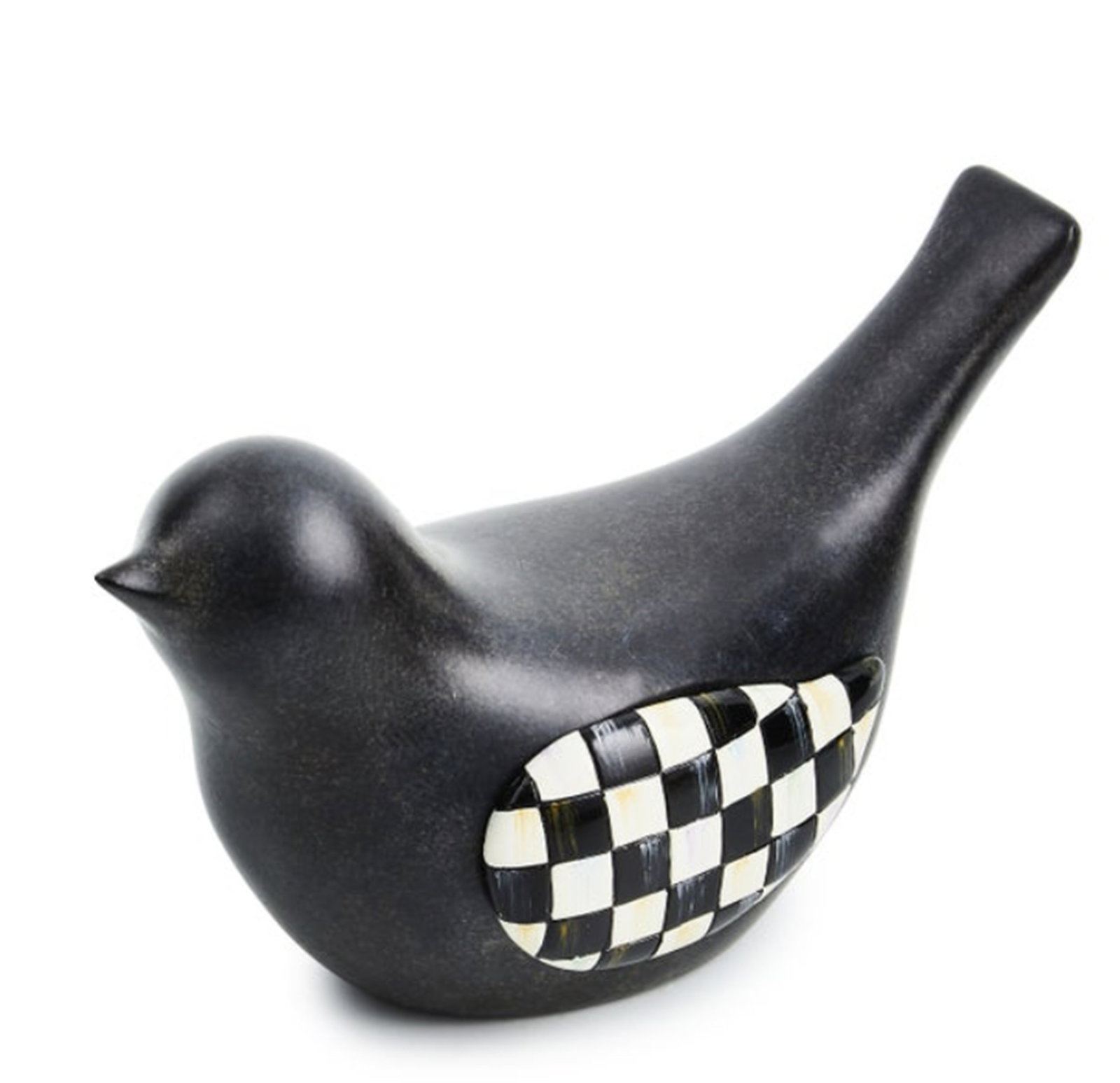 Mackenzie Childs Courtly Check Birdy Hide-A-Key Holder Figurine: Mackenzie Childs Courtly Check Birdy Hide-A-Key Holder Figurine Measures approx 3.5" wide, 6.75" long, 4.25" tall The wings are hand-painted in our signature pattern, and one slides out to hold a key.