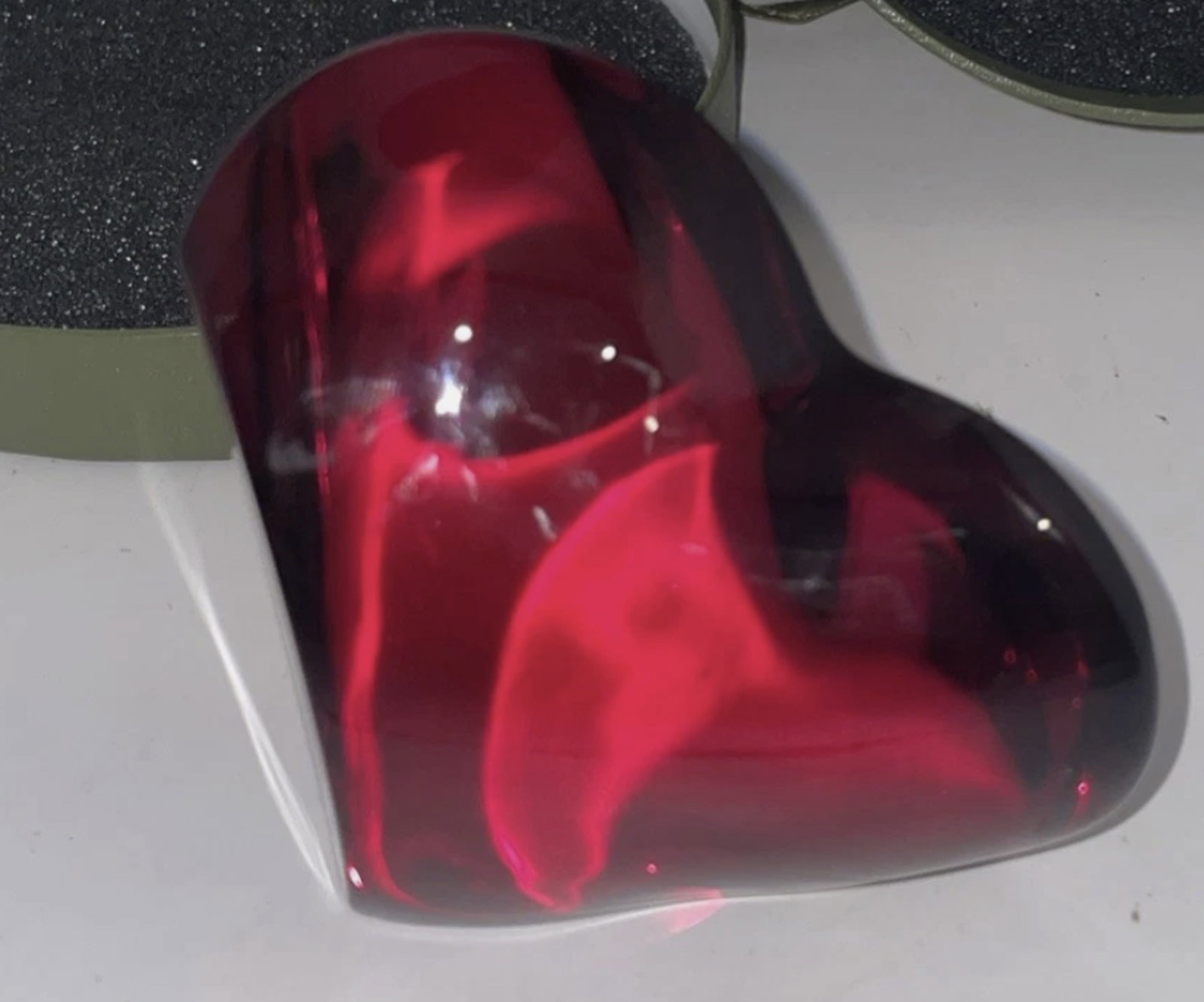Christofle Signed Crystal Heart Paperweight in Orig Box: Christofle Signed Crystal Heart Paperweight in Orig Box. Box has some signs of use Measures approx Width: 3.5" Height: 2.5. No chips or cracks