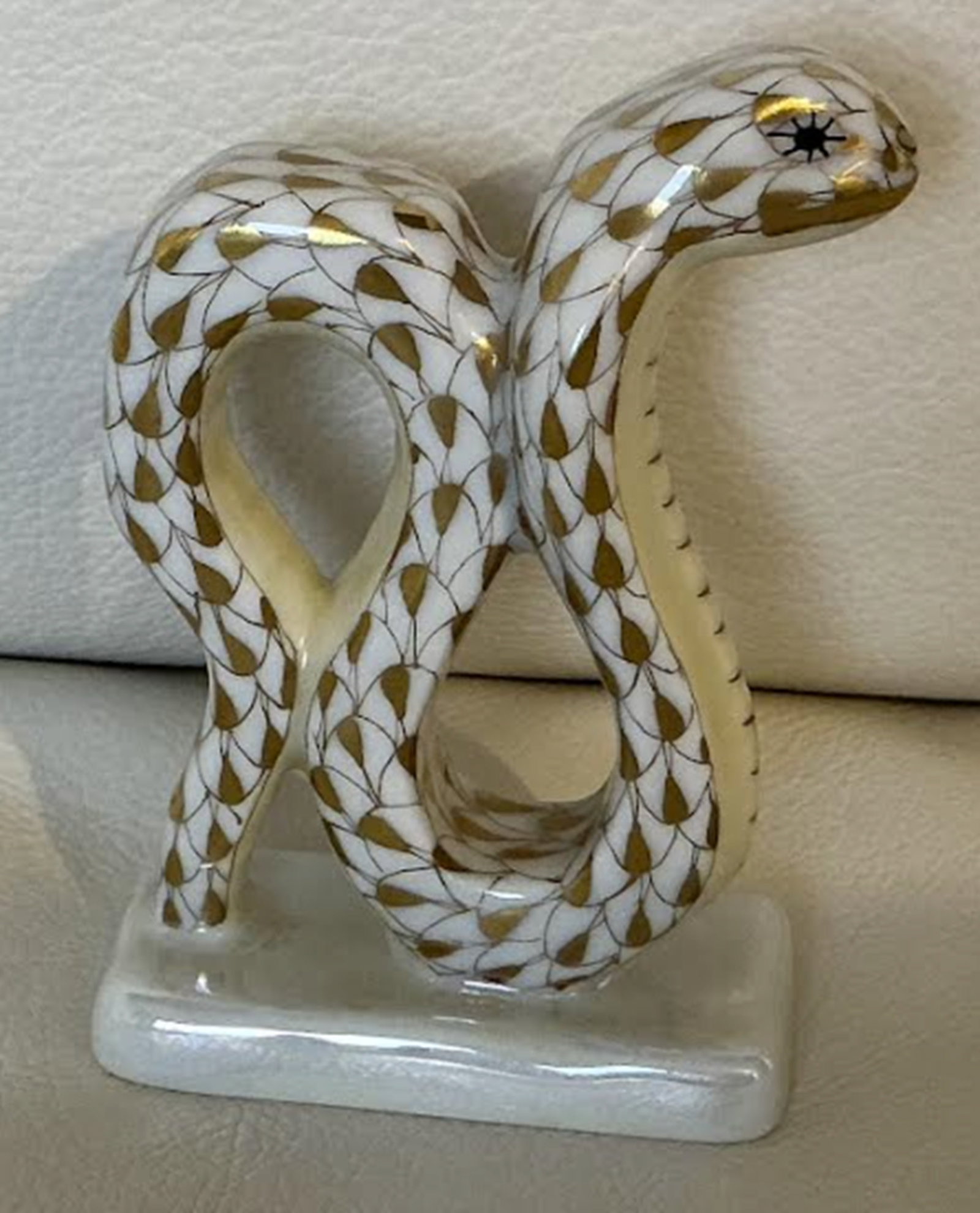 Herend Signed Porcelain Gold Fishnet Snake Figurine With 24kt Gold Accents Made in Hungary (1 of 6)