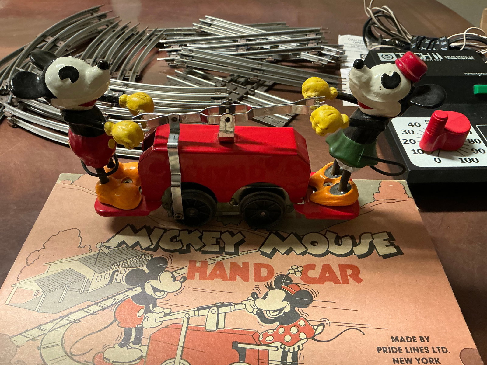Disney Mickey Pride Lines #1100 Mickey Mouse & Minnie Red Handcar Boxed With Tracks (1 of 6)
