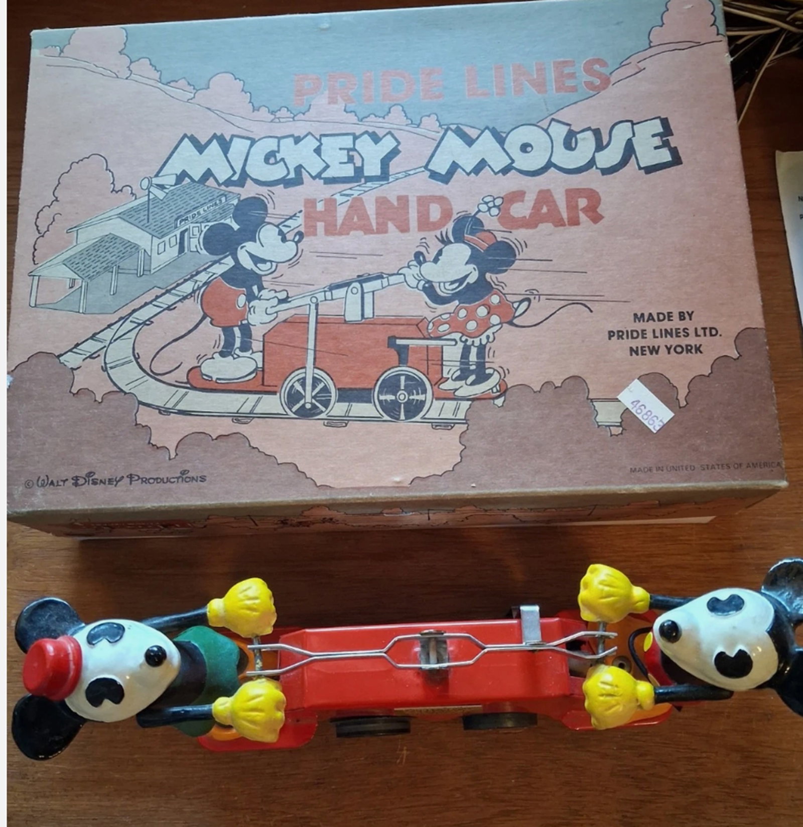 Disney Mickey Pride Lines #1100 Mickey Mouse & Minnie Red Handcar Boxed With Tracks: Disney Mickey Pride Lines #1100 Mickey Mouse & Minnie Red Handcar Boxed With Tracks