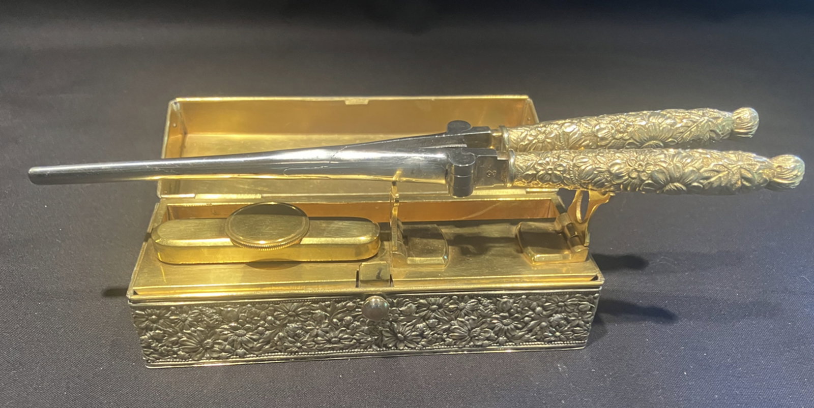Gorham Sterling Silver Repousse Boudoir Box With Curling Iron 19th Century (1 of 10)