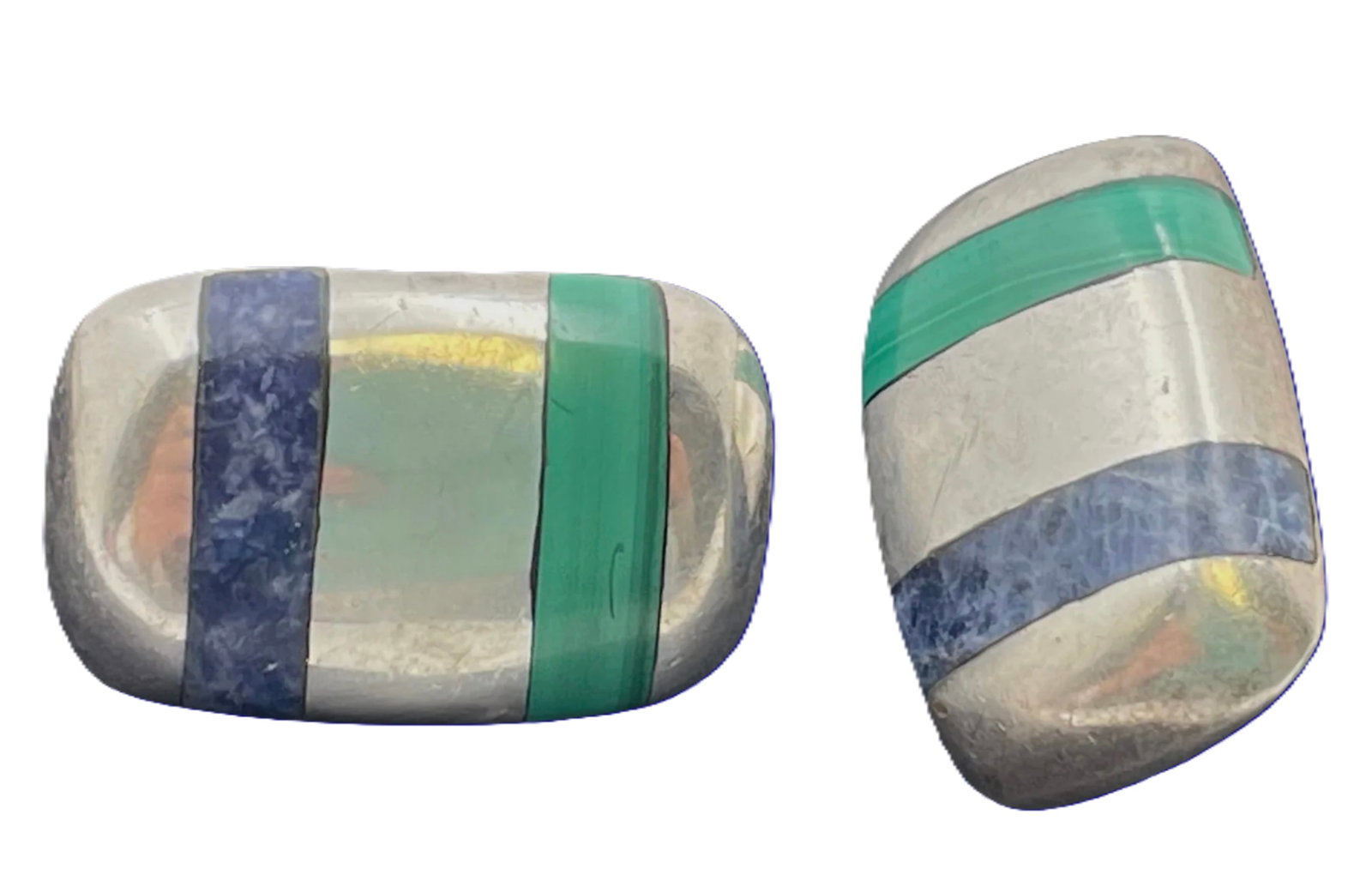 Pair of Mexican Sterling Silver & Enamel Earrings in Art Deco Style (1 of 5)