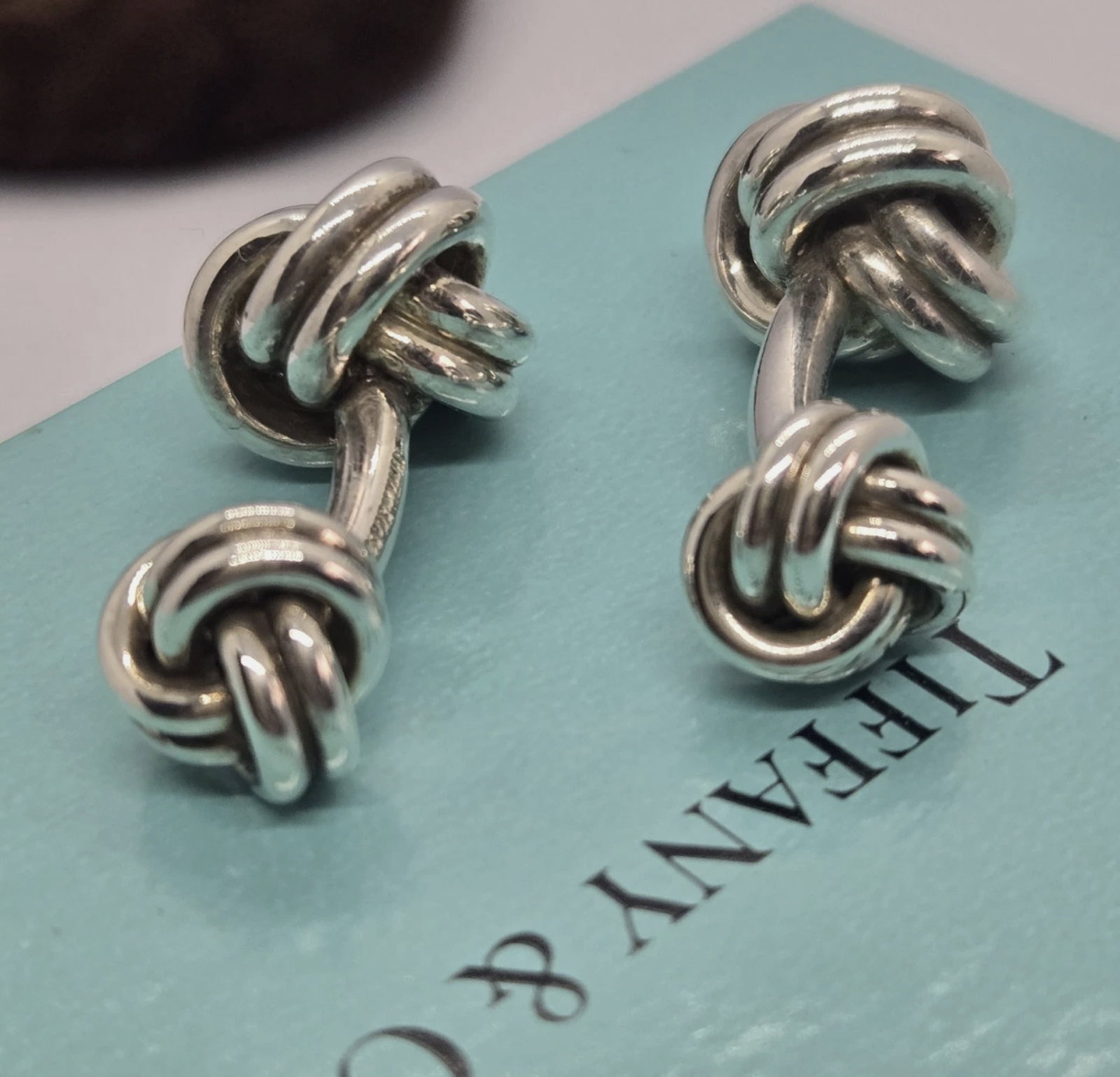 Tiffany & Co. Sterling Silver Double Love Knot Cufflinks With Pouch and Box: Tiffany & Co. Sterling Silver Double Love Knot Cufflinks With Pouch and Box
