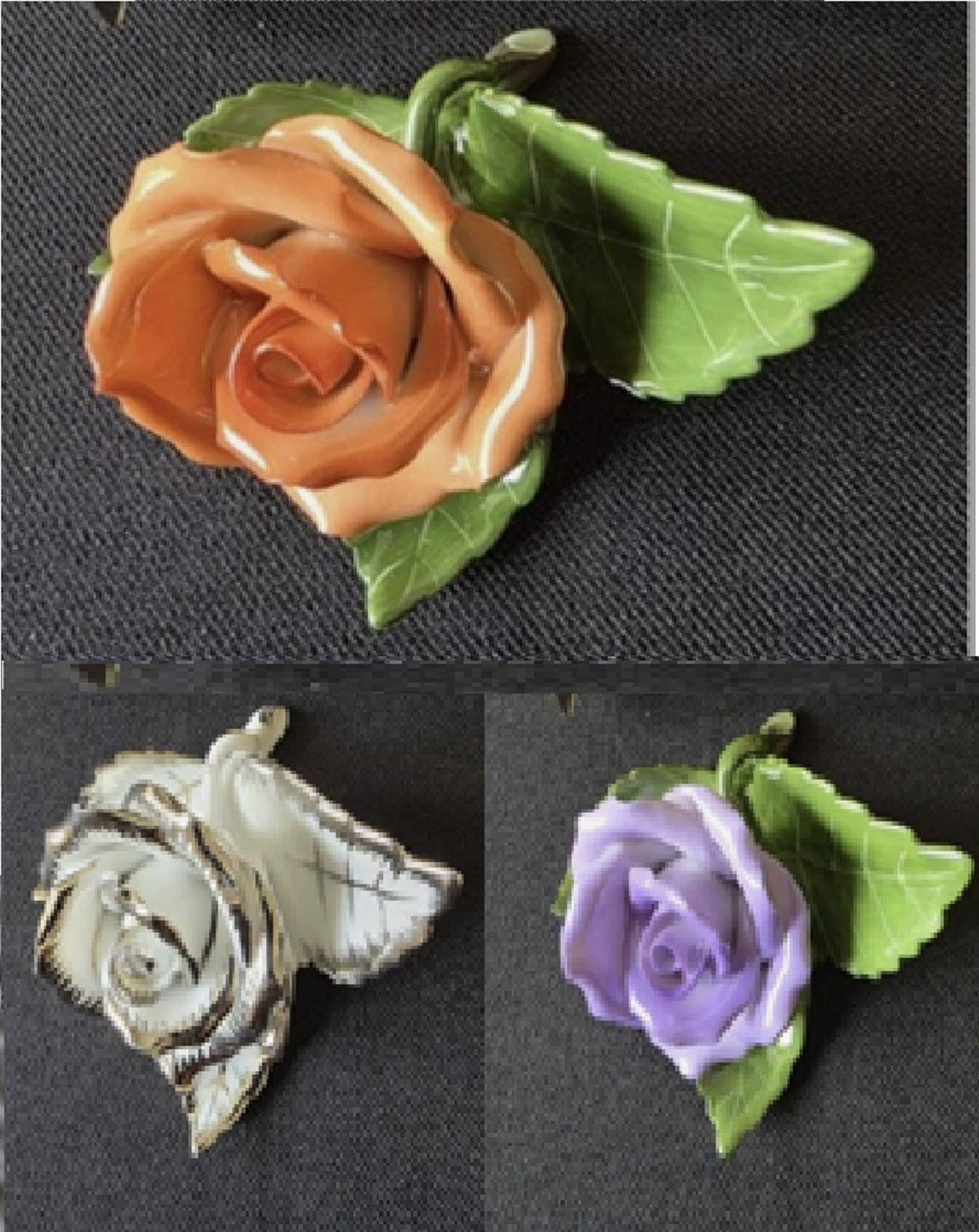 Herend Signed Set of 3 Roses With Leaves Figurine Made in Hungary With Orig Box: Herend Signed Set of 3 Roses With Leaves Figurine Made in Hungary With Orig Box. Measues approx 3"L x 2"T x 2.5"W. no chips or cracks present