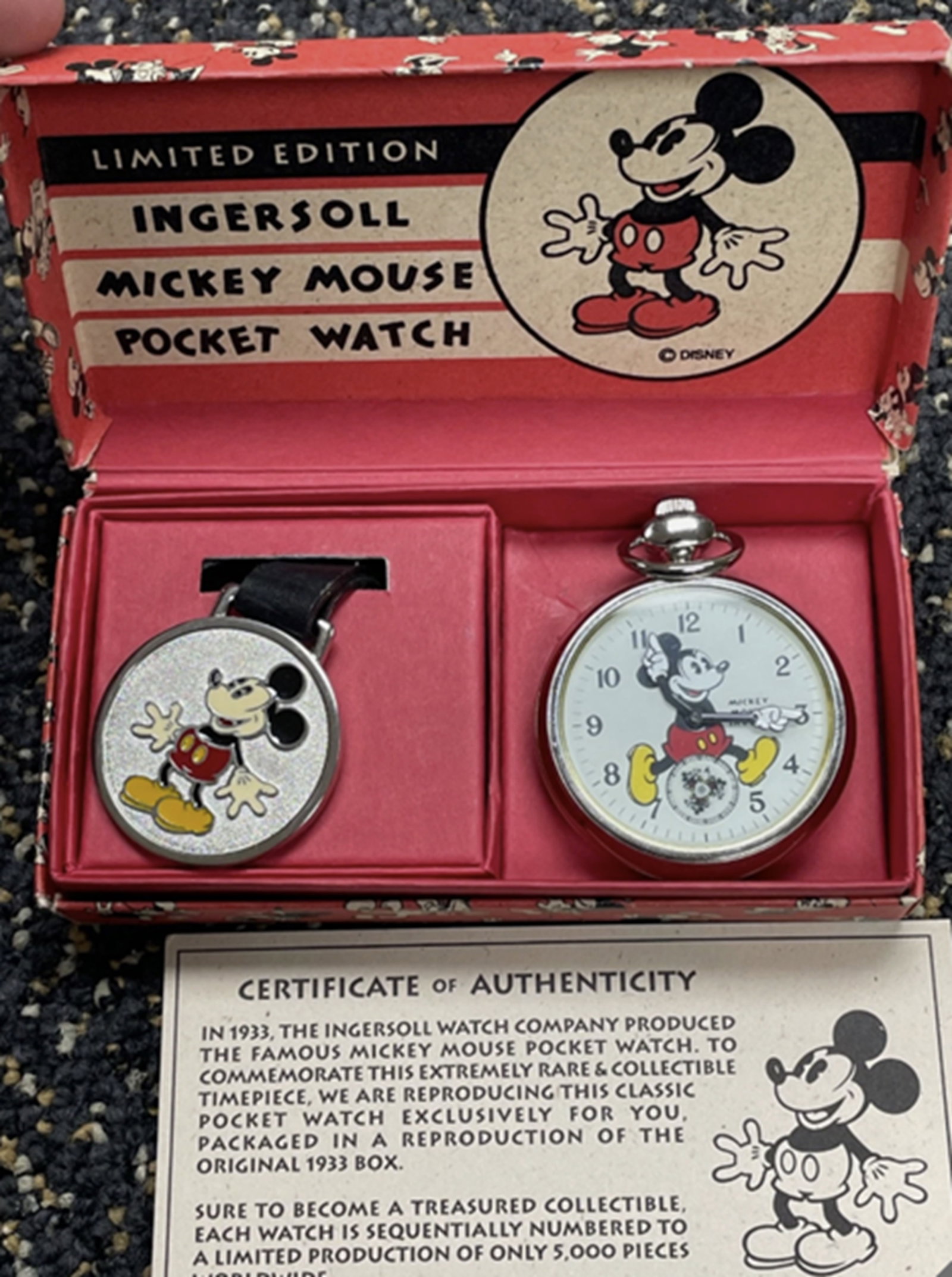 Disney Mickey Mouse Ingersoll Pocket Watch With Orig Box Limited Edition Collection Works! (1 of 1)