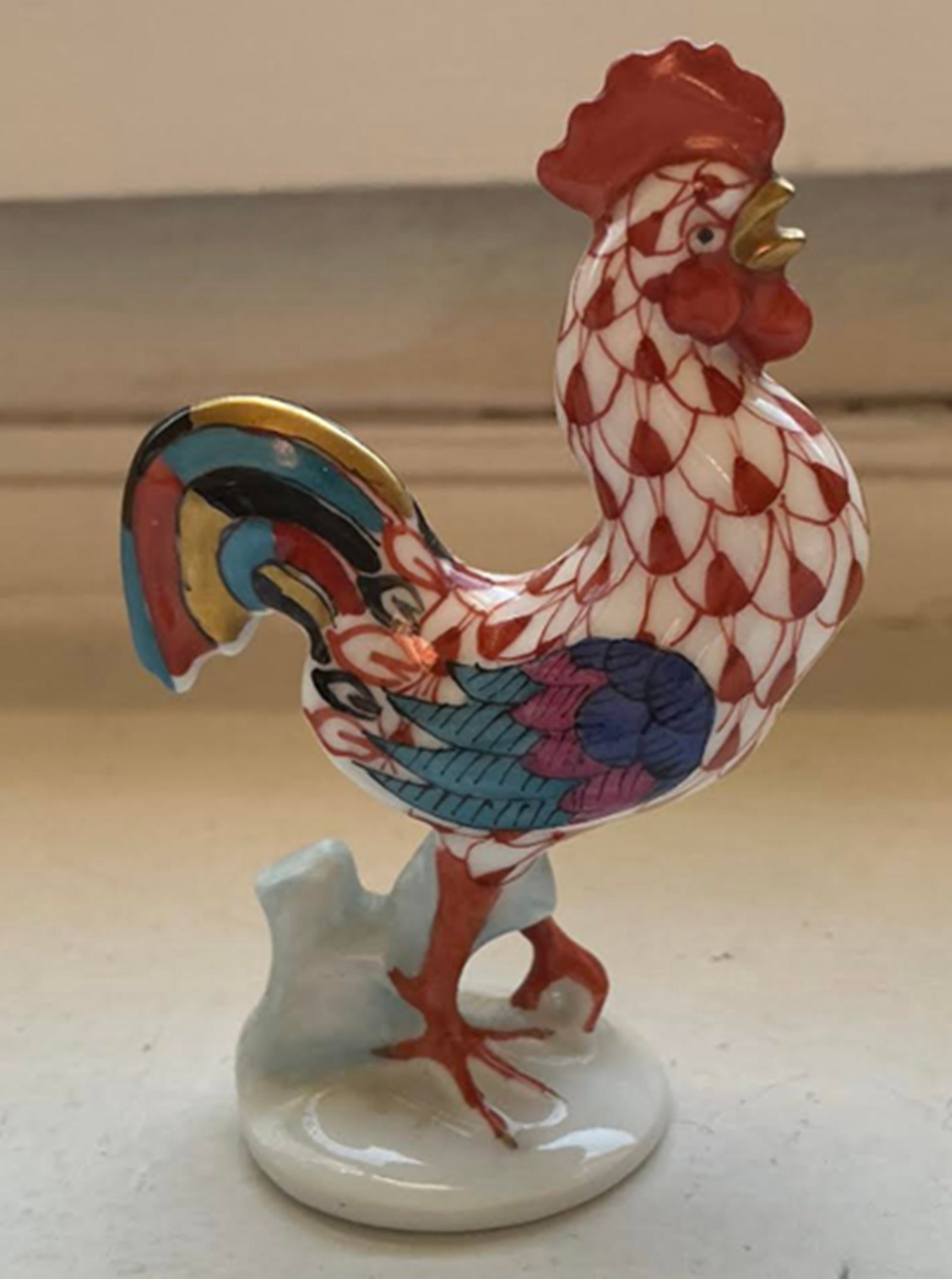 Herend Signed Porcelain Rust Fishnet Rooster Figurine with 24k gold Accents Made in Hungary. (1 of 6)