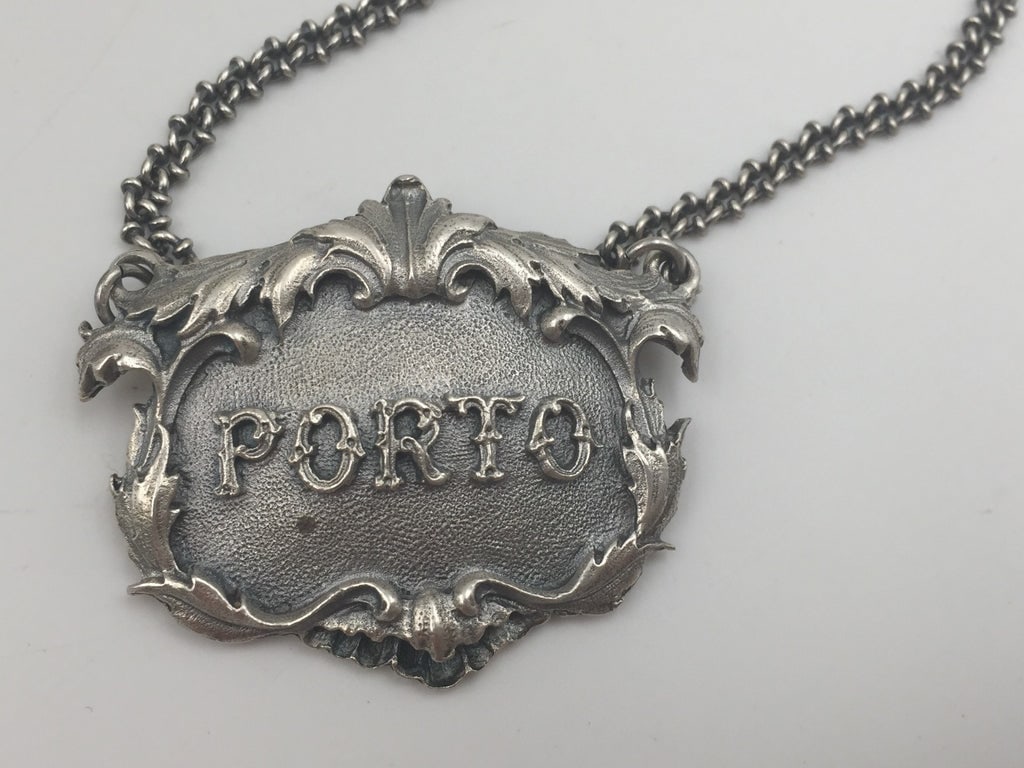 Buccellati Italian Sterling Silver Porto Claret Bar Jug Label: Rare Buccellati sterling silver claret jug label. PORTO embossed on the front in the center.Marks on the back: Gianmaria Buccelati (signature and Italian maker's mark), ITALY, 925 (encircled silver pu