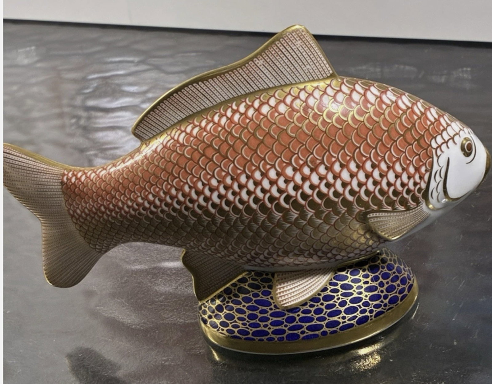 Royal Crown Derby Imari Porcelain Fish Figurine With 22k Gold Accents (1 of 3)