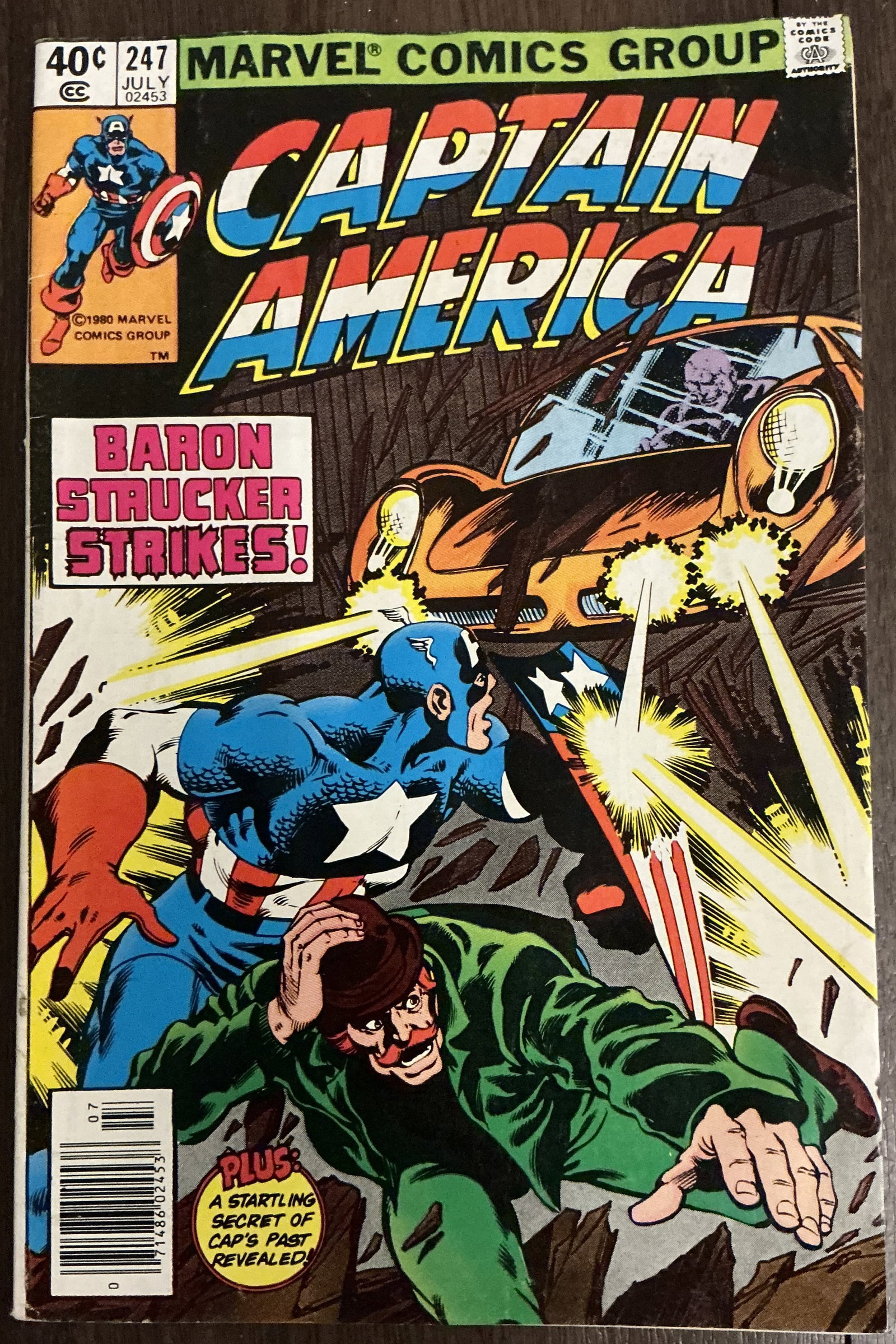 Marvel Comics Captain America Baron Strucker Strikes No. 247: Marvel Comics Captain America Baron Strucker Strikes No. 247 features an explosive Bronze Age cover appearance by one of Captain America’s classic enemies — Baron Strucker. The issue delivers the
