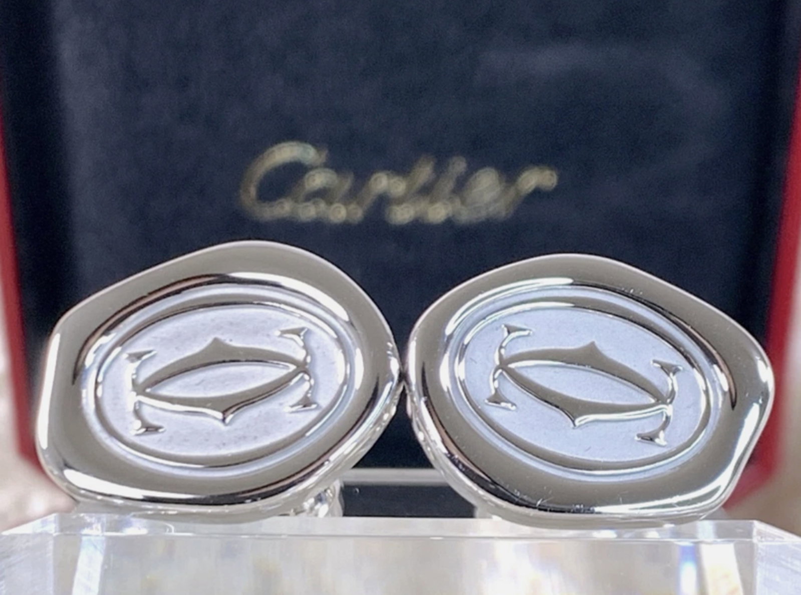 Cartier Sterling Silver Cufflinks Wax Seal Stamp Motif with Box (1 of 6)