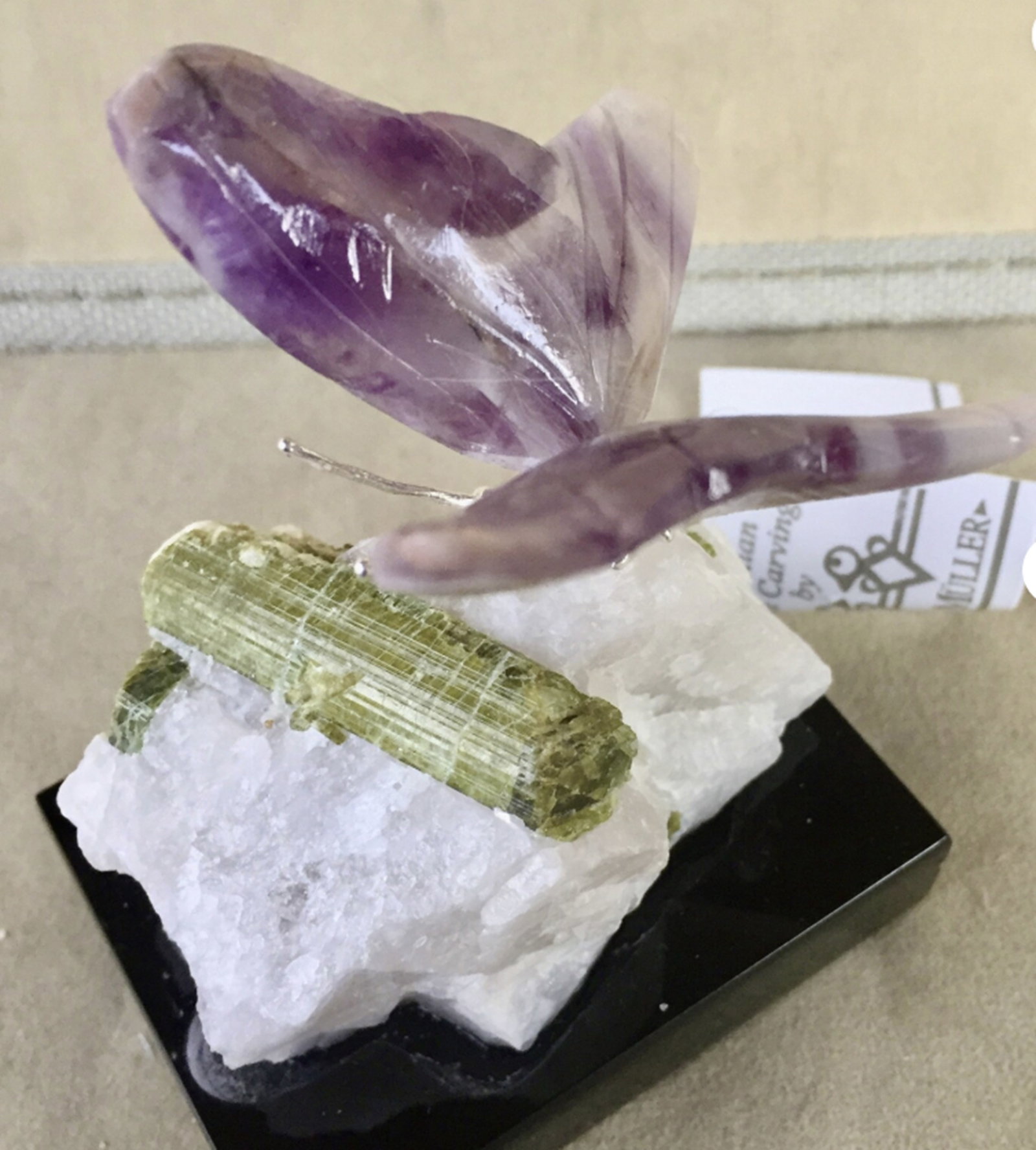 Chevron Amethyst Butterfly Figurine on Tourmaline in Quartz Figurine By Peter Muller (1 of 5)