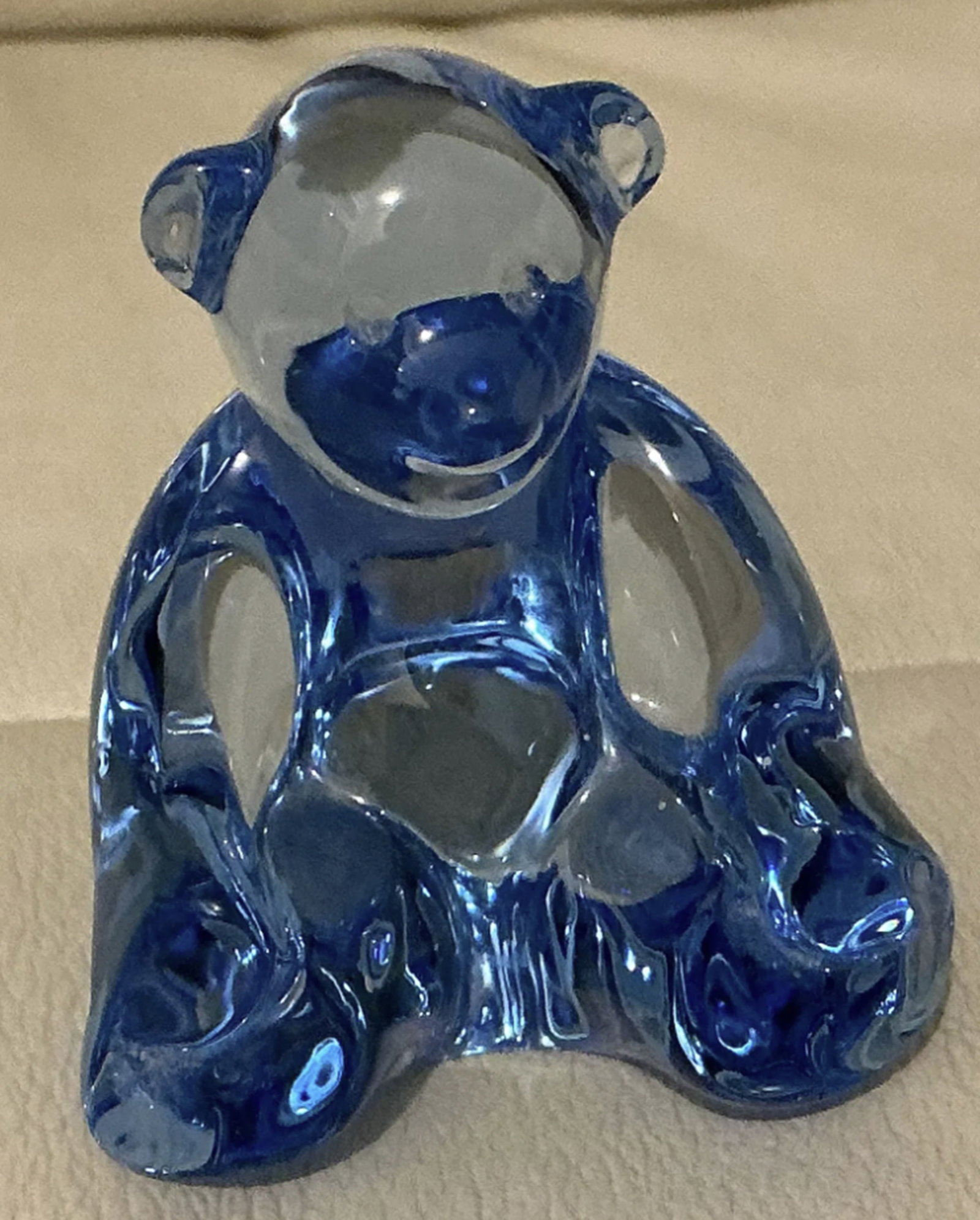 Baccarat Signed Crystal Blue Spinning Bear Cub Figurine Paperweight (1 of 6)