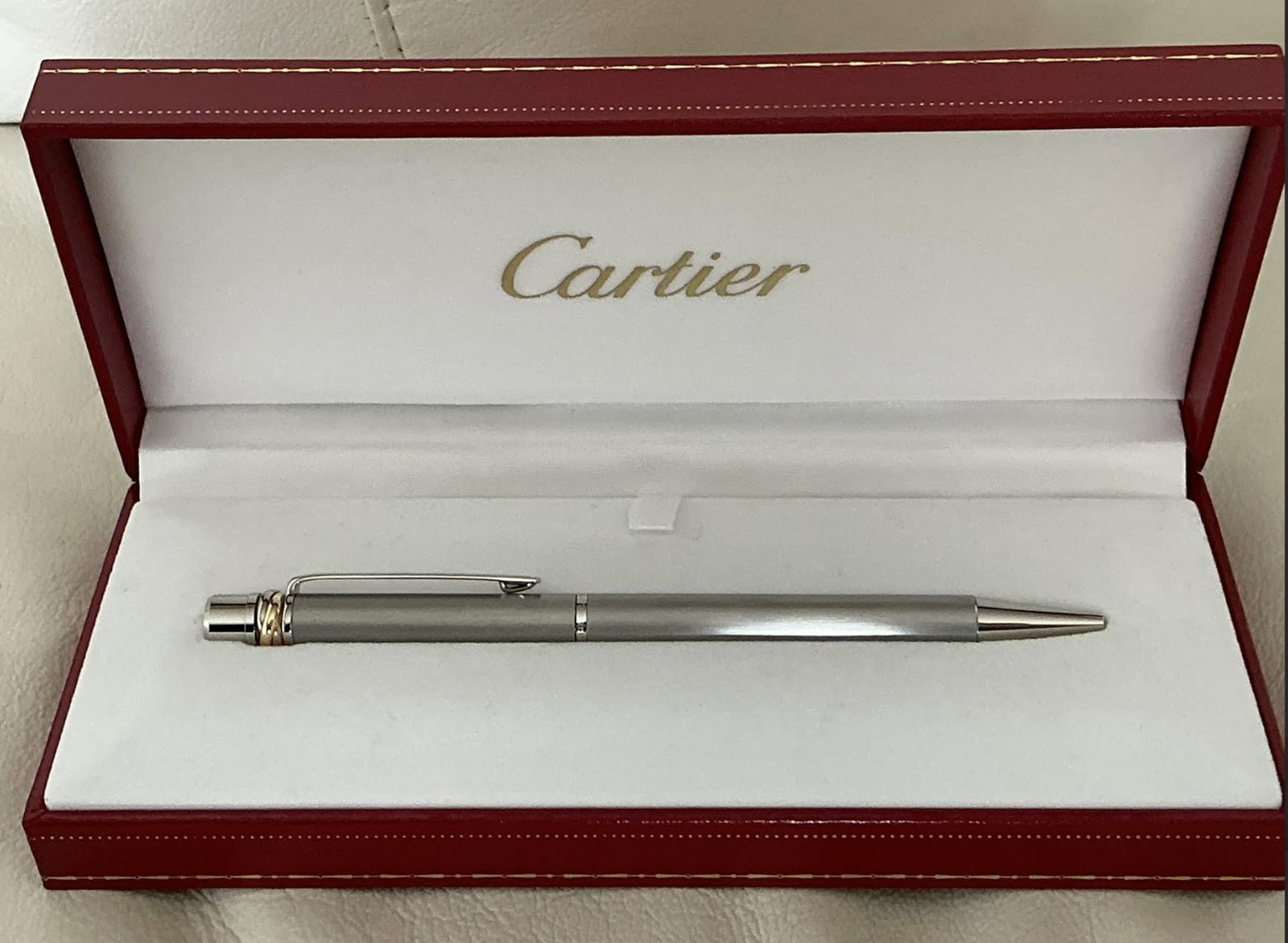 Cartier Palladium Trinity Ballpoint Pen With Box: Cartier Palladium Trinity Ballpoint Pen With Box