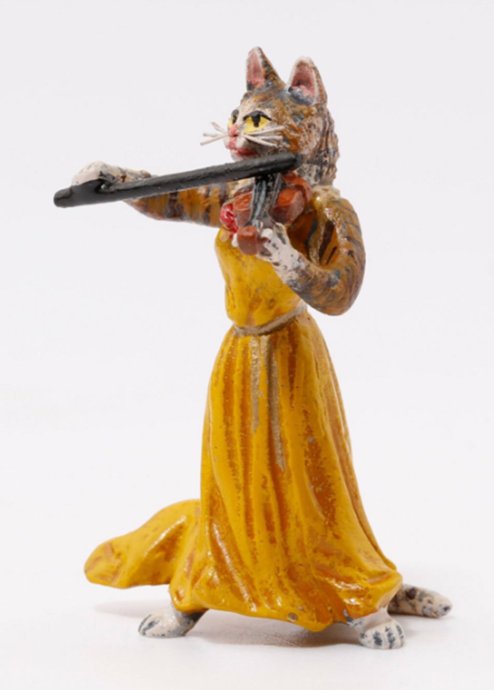 Fritz Bermann Austrian Vienna Bronze Cat lady Violin: Fritz Bermann Austrian Vienna Bronze Cat lady Violin. The sculpture is cold painted with a lot of detail down to the whiskers. It measures 2 inches tall