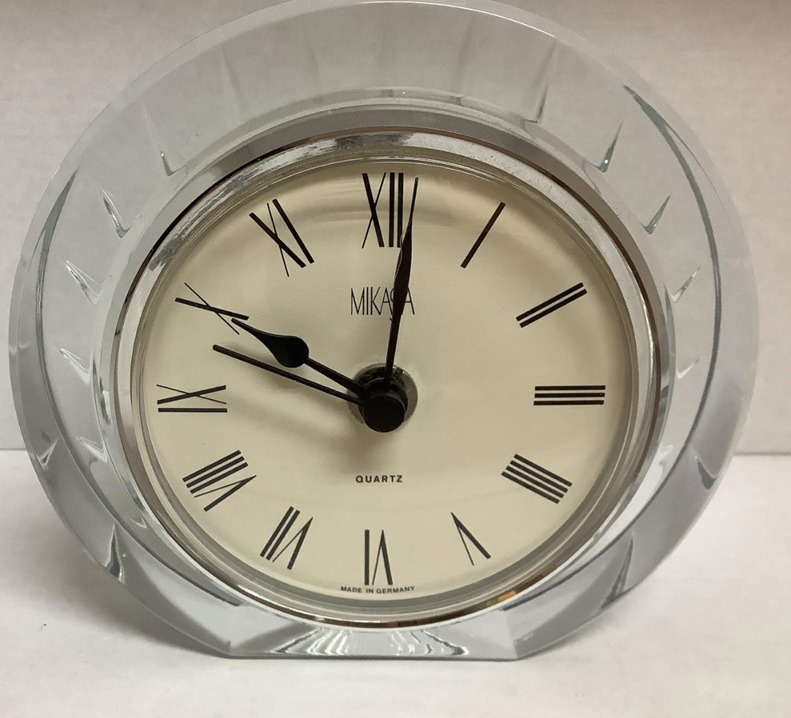 Mikasa Crystal clock with Makers mark sticker works!: Mikasa Crystal Clock with Makers mark sticker works!Quartz made in Germany 5.5 inches wide5.5 inches high