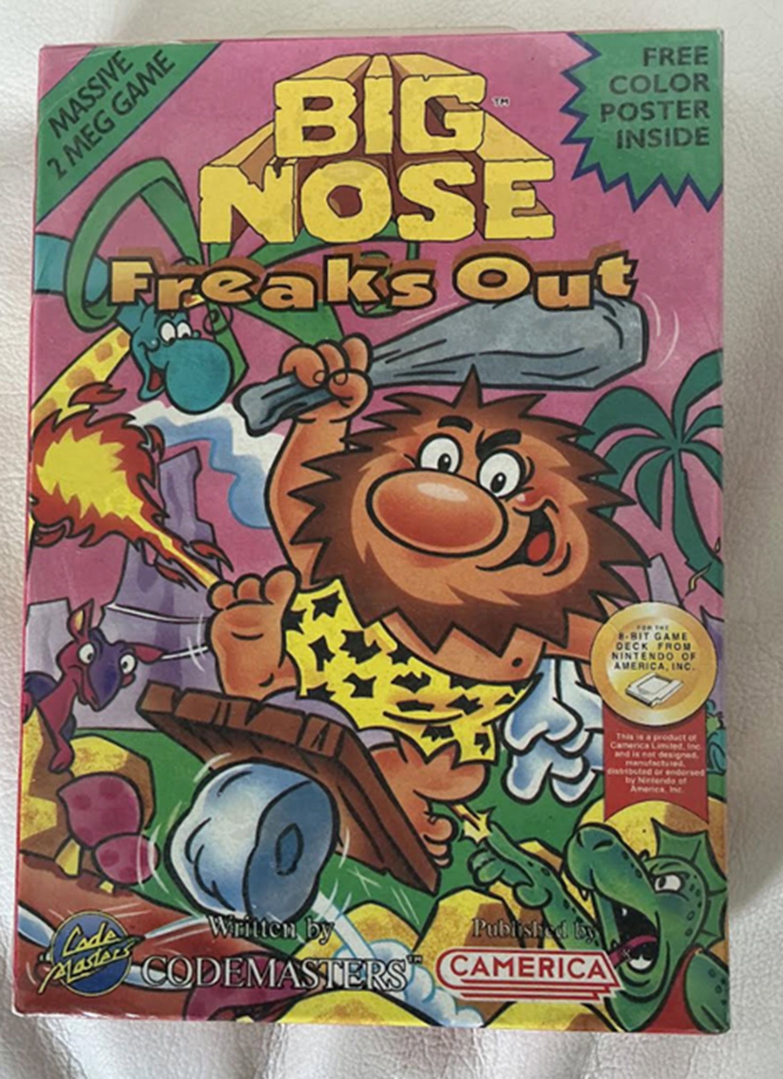 BIG NOSE SPEAKS OUT Video Game For Nintendo Nes by CAMERICA Sealed NEW: This is a factory-sealed copy of Big Nose Freaks Out for the Nintendo Entertainment System (NES), a platformer developed by Codemasters and published by Camerica.The game was released in 1992 and