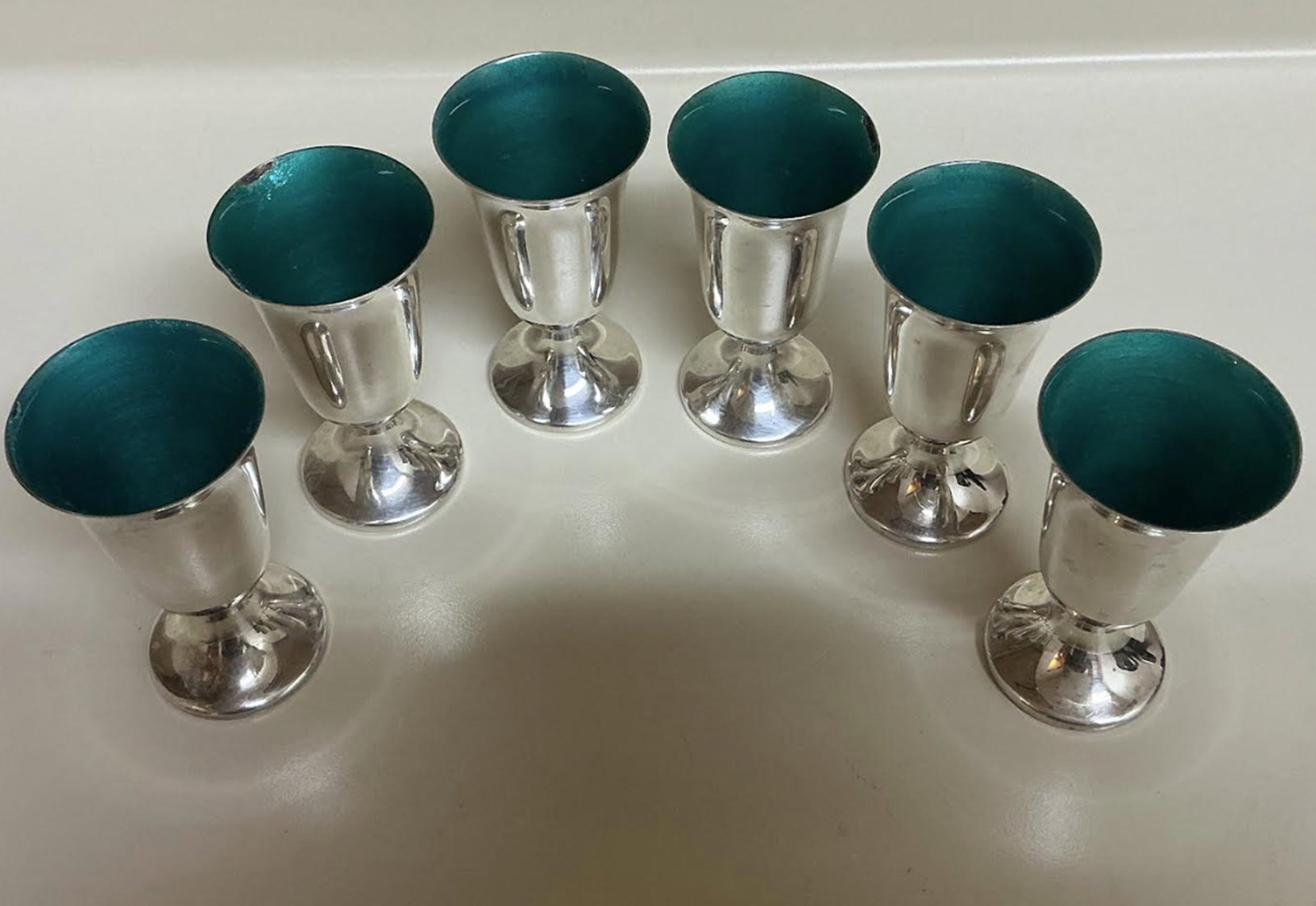 Towle Sterling Silver Enamel Cordial Shot Cups Made in France: Towle Sterling Silver Enamel Cordial Shot Cups Made in France