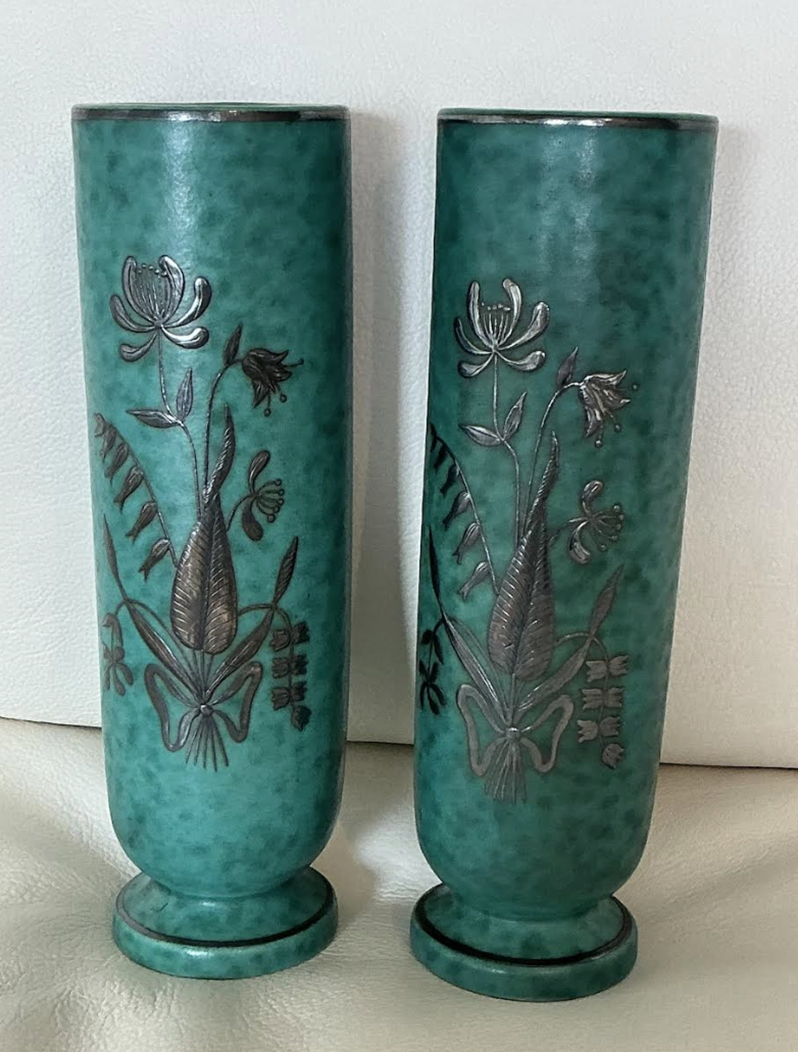 GUSTAVSBERG ARGENTA Pair of "Floral Bouquet" Vases made in Sweden by Wilhelm Kage (1 of 6)