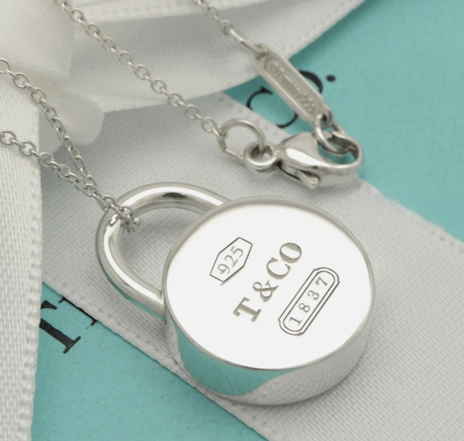 Tiffany & Co. Sterling Silver 1837 Round Lock Padlock Necklace 16" With Pouch: Tiffany & Co. Sterling Silver 1837 Round Lock Padlock Necklace 16" With Pouch