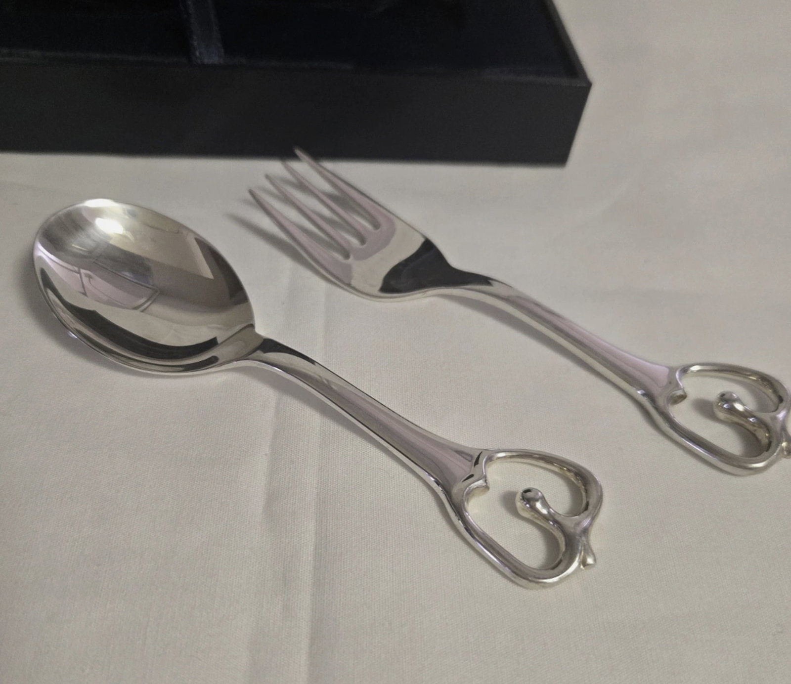 TIFFANY & CO. Sterling Silver Apple Elsa Peretti Baby Spoon and Fork Set With Box - 2