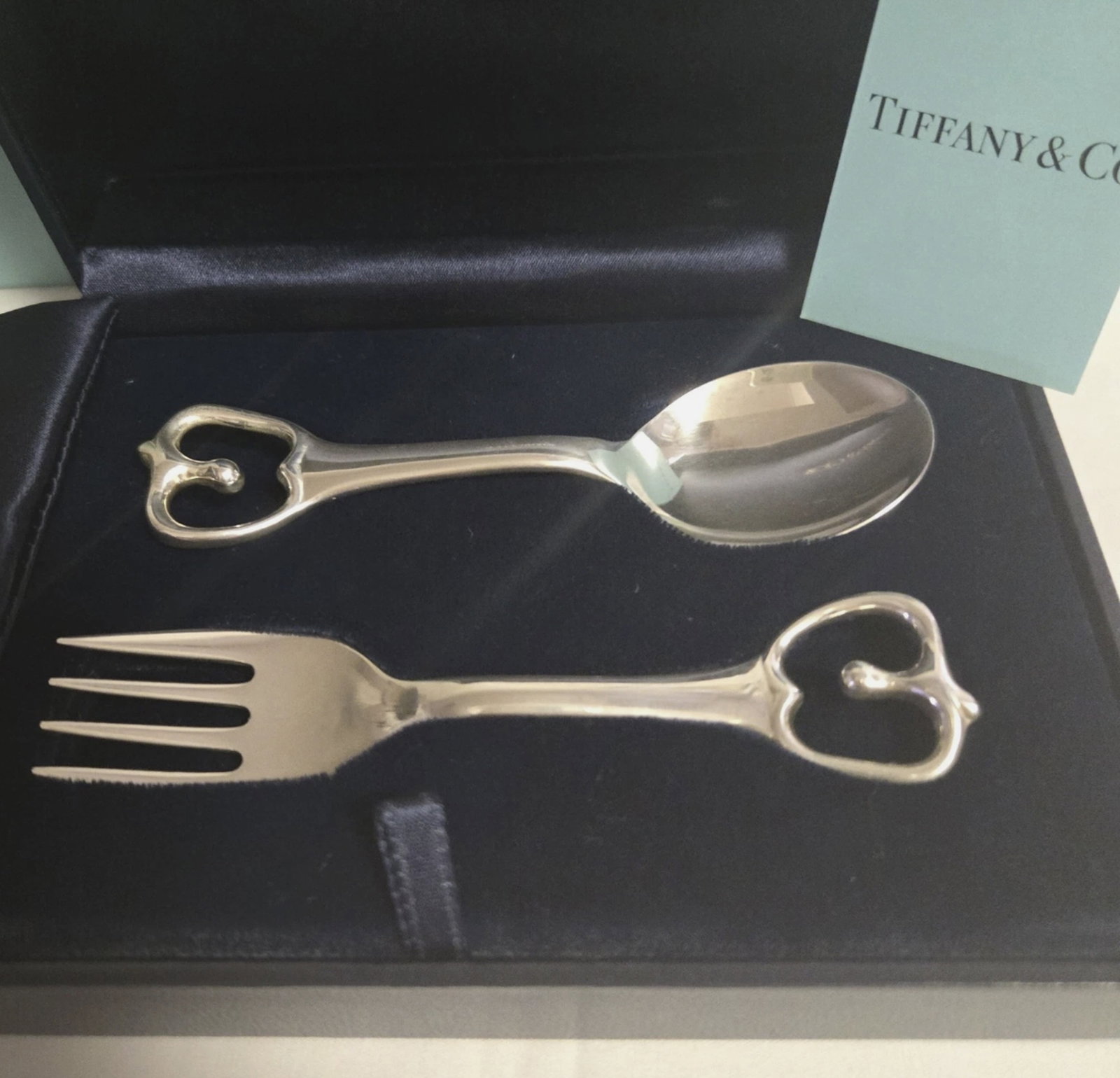 TIFFANY & CO. Sterling Silver Apple Elsa Peretti Baby Spoon and Fork Set With Box - 5