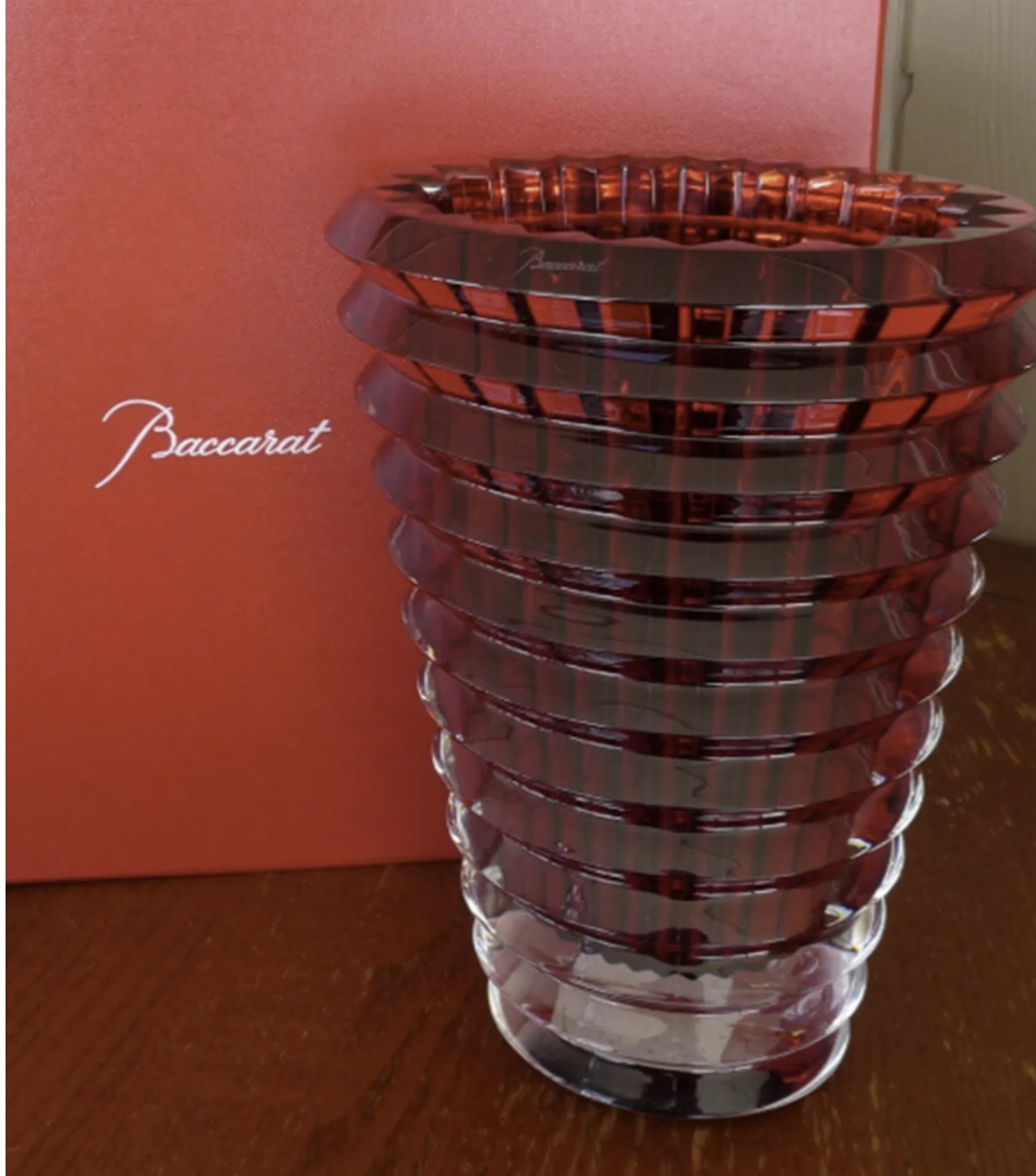 Baccarat Signed Crystal Red Eye Vase made in France NEW IN BOX! - 5