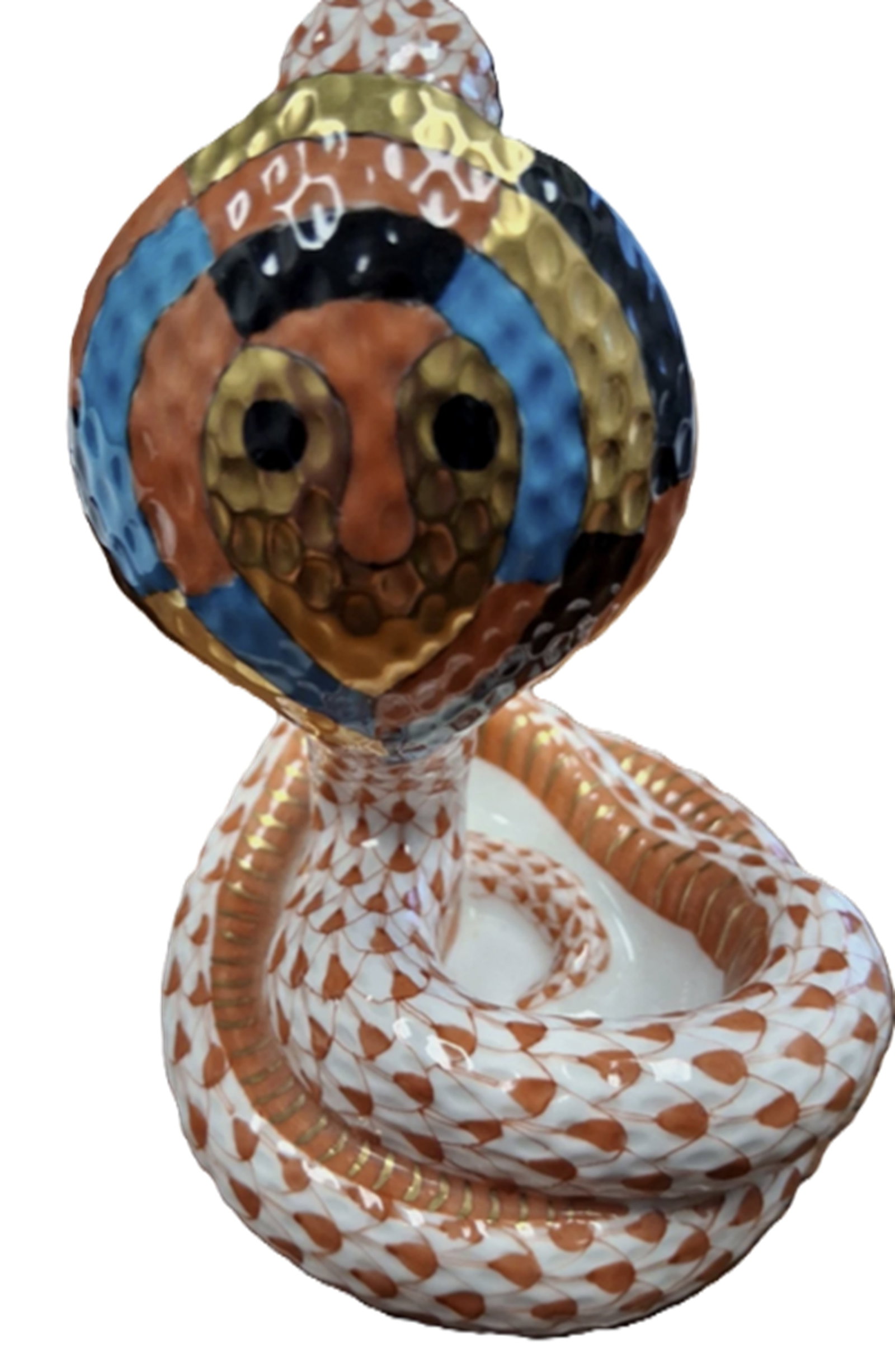 HEREND SIGNED PORCELAIN FISHNET RUST COBRA SNAKE FIGURINE MADE IN HUNGARY (1 of 5)