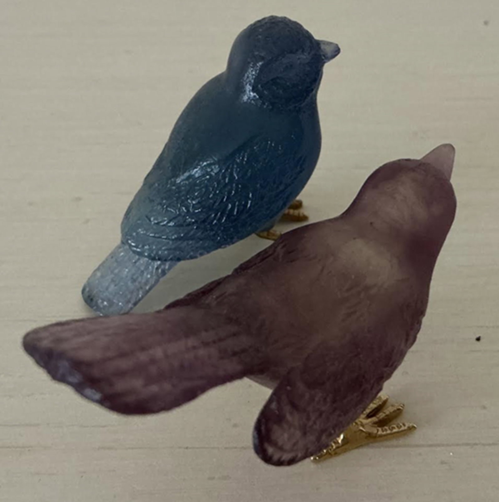 Daum Pate De Verre Signed Set of Bird Pheasant Figurines Made in France: Daum Pate De Verre Signed Set of Bird Pheasant Figurines Made in France