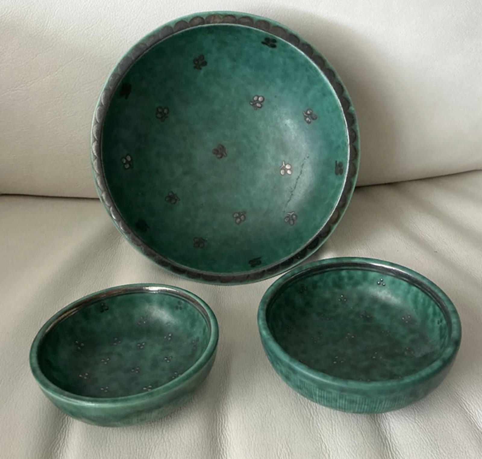 GUSTAVSBERG ARGENTA Pottery collectibles Set of 3 Dish Bowls. made in Sweden by Wilhelm Kage (1 of 8)