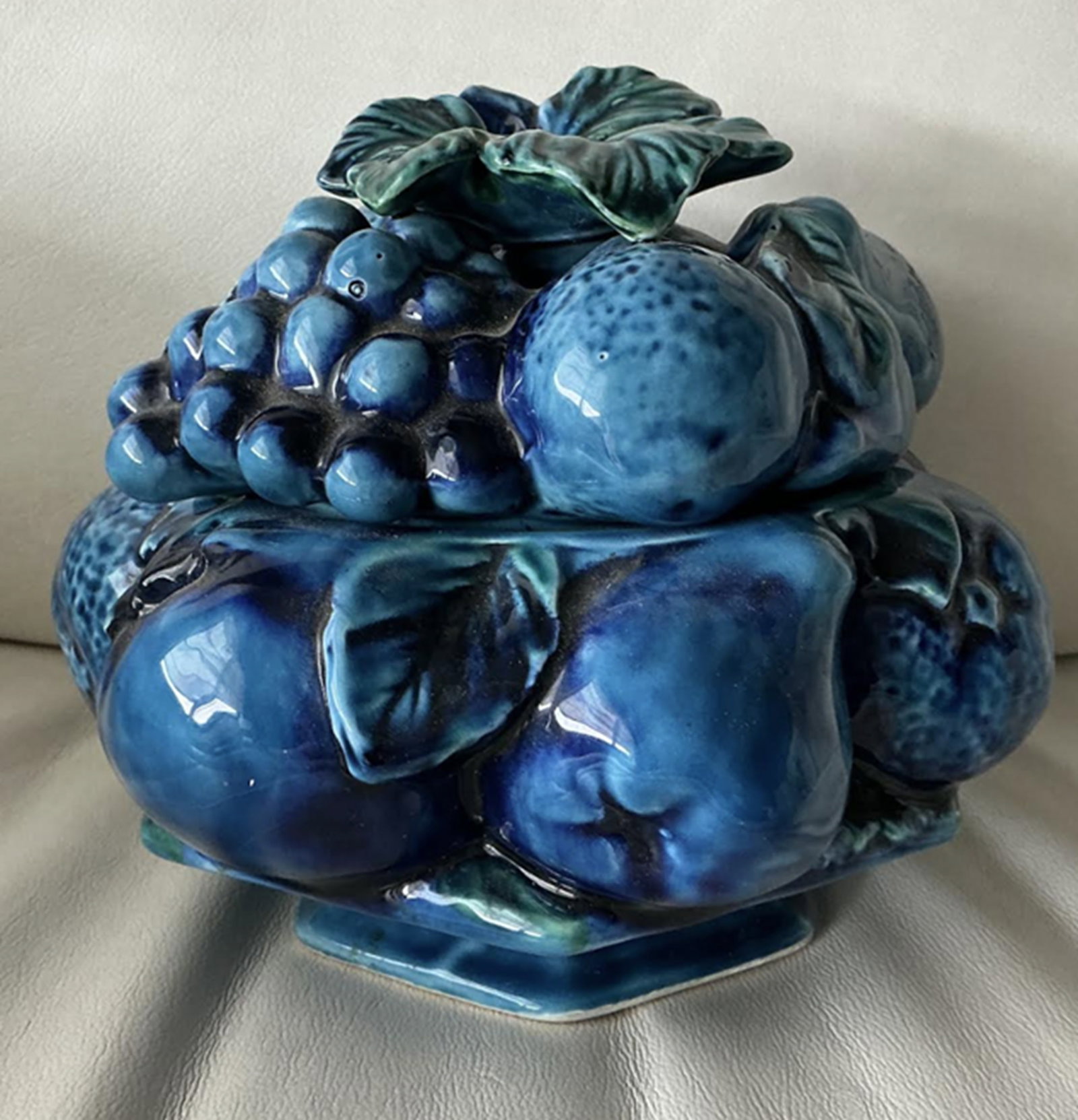 Inarco Blue Mood Indigo Majolica Fruit Cookie Jar Canister E2375 (1 of 7)