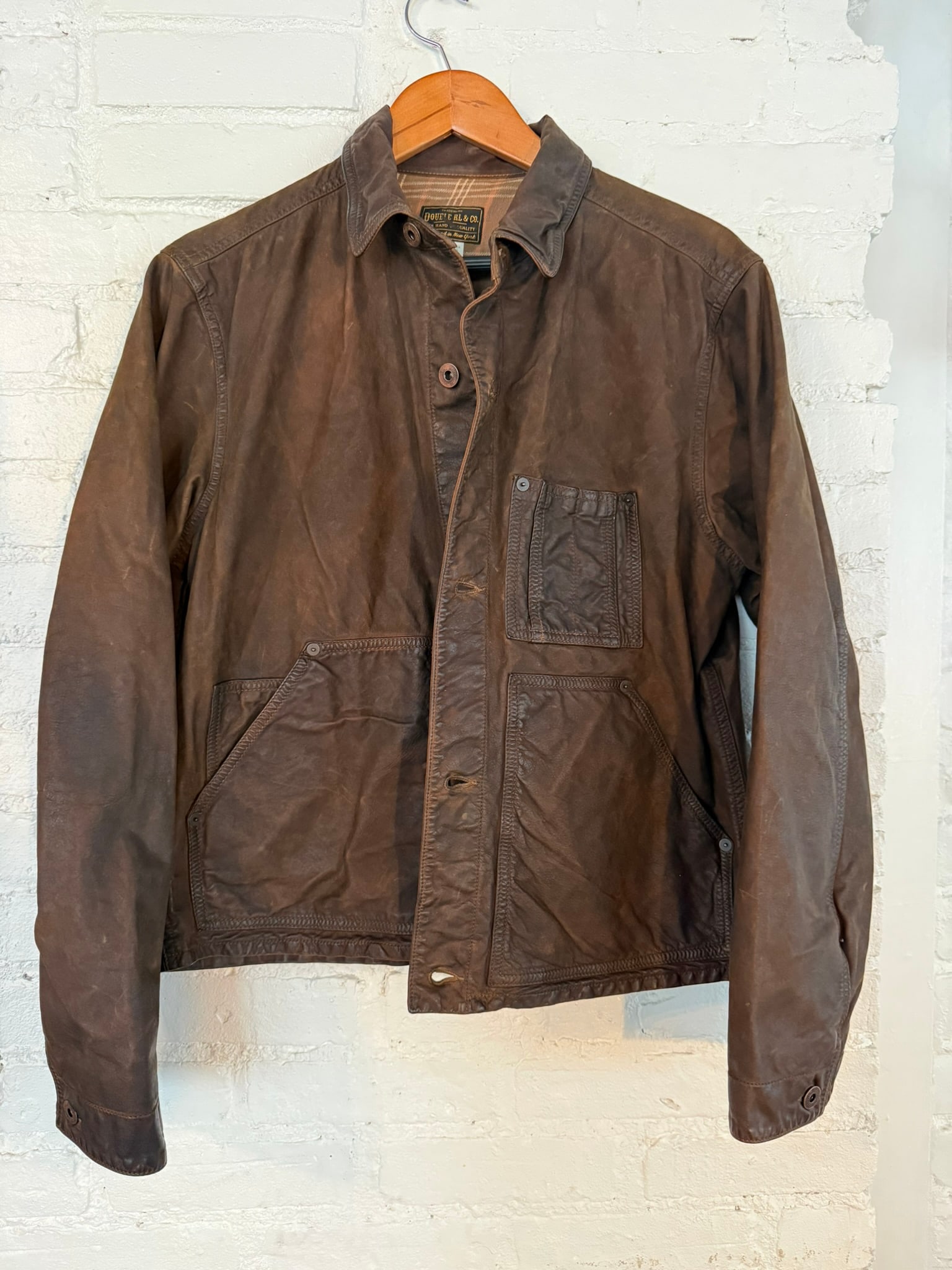 RRL- Ralph Lauren Leather Jacket: Brand new waxed leather RRL jacket. Brown