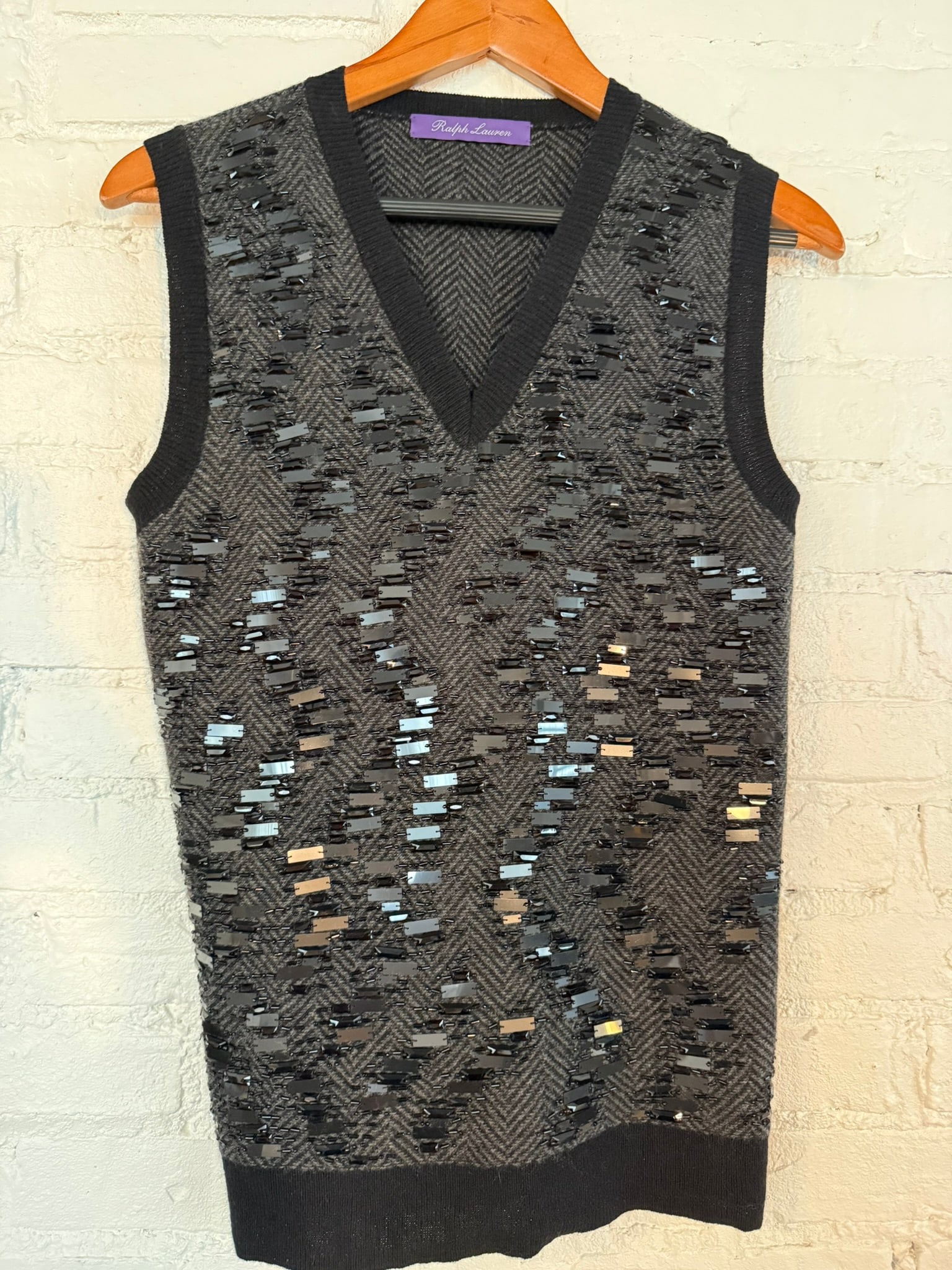 Women's Ralph Lauren Collection Sweater vest: Brand new Collection herringbone beaded sweater vest- size small Black multi